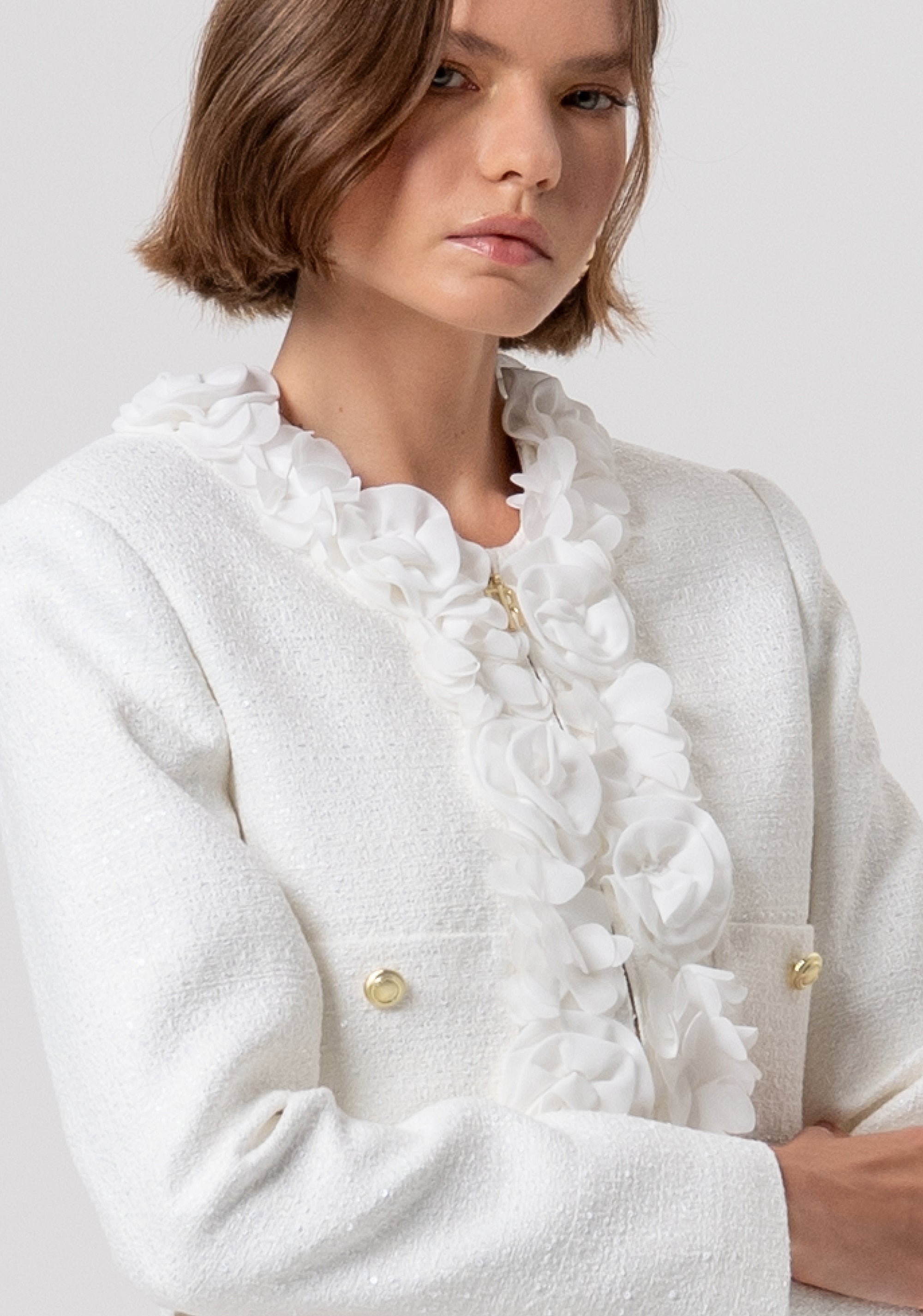 Giacca regular corta in tweed FR26SJ1005W83201-108 Fracomina