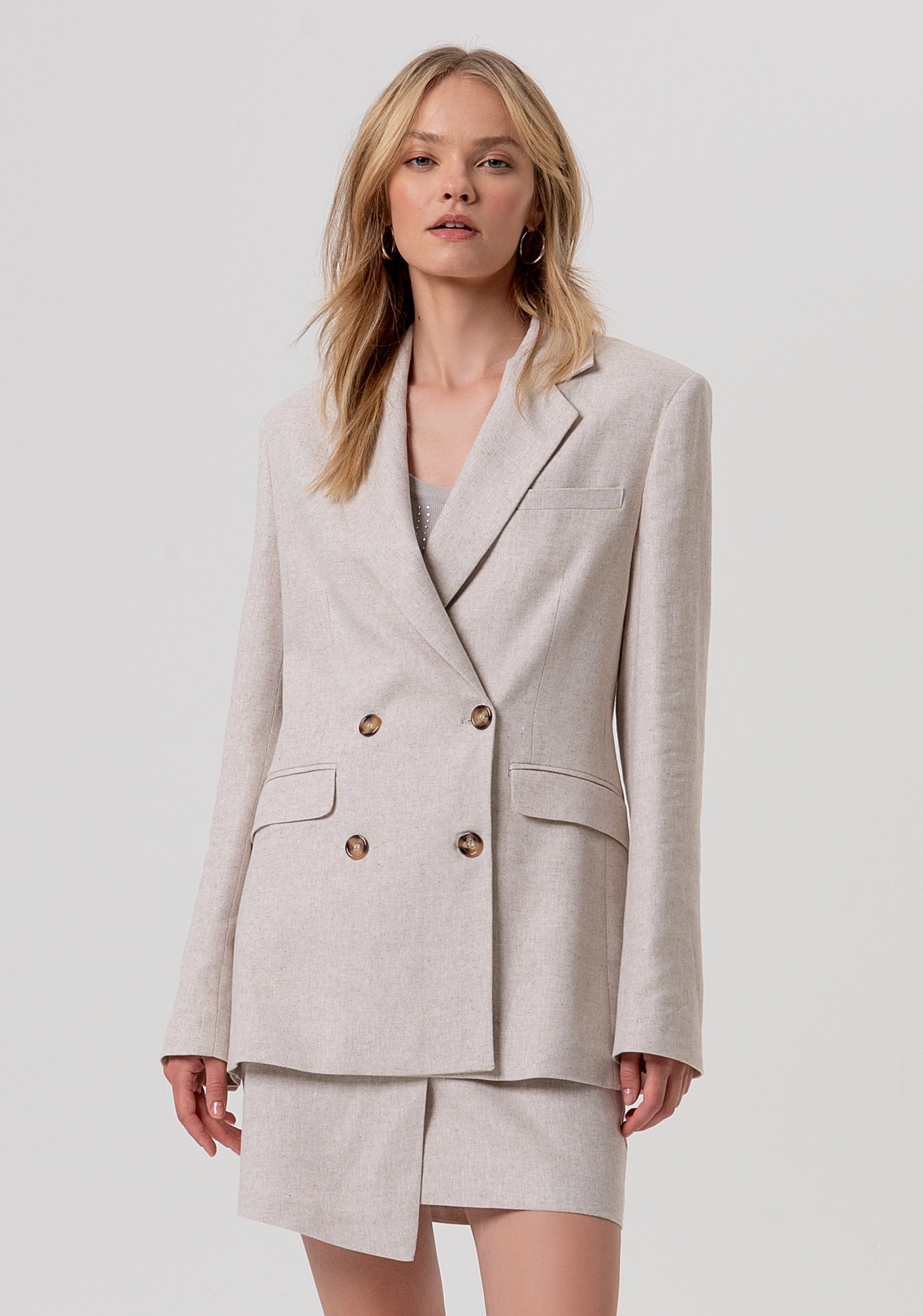 Blazer regular doppiopetto con lino FR26SJ3003W67101-251 Fracomina