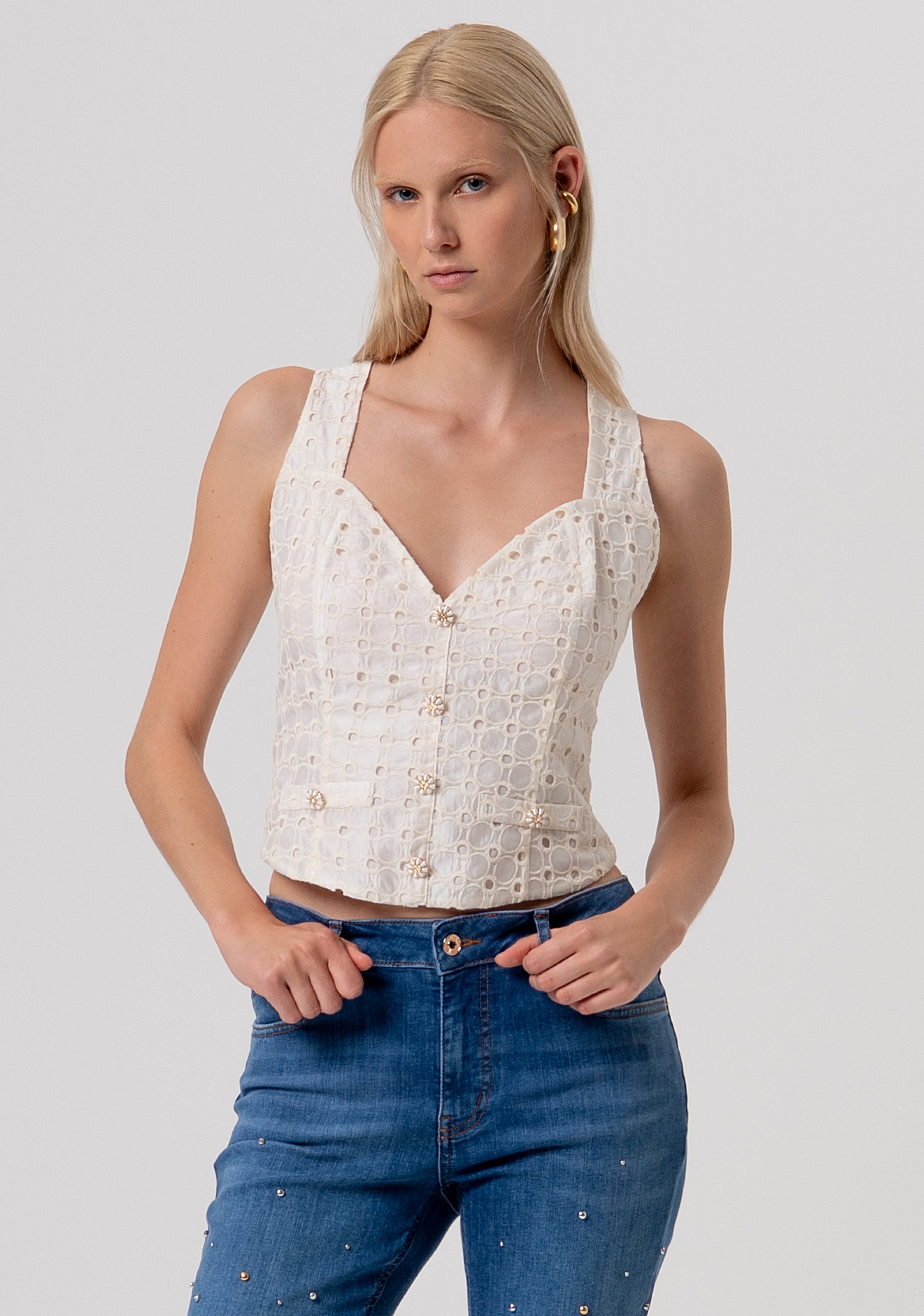 Gilet slim in pizzo San Gallo FR26SJ5010W824R1-B59 Fracomina