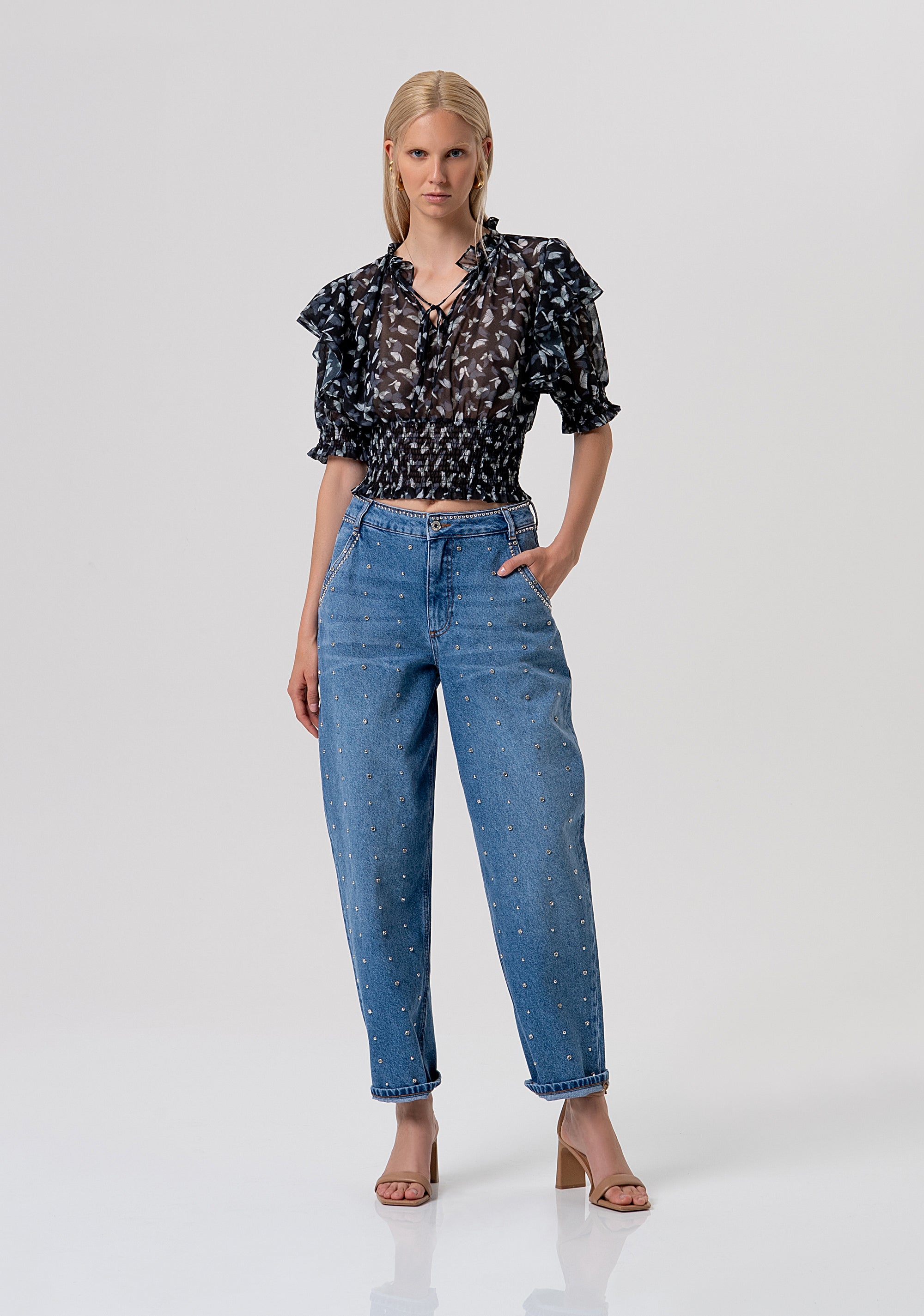 Top cropped in fantasia floreale FR26ST1013W412W6-054 Fracomina