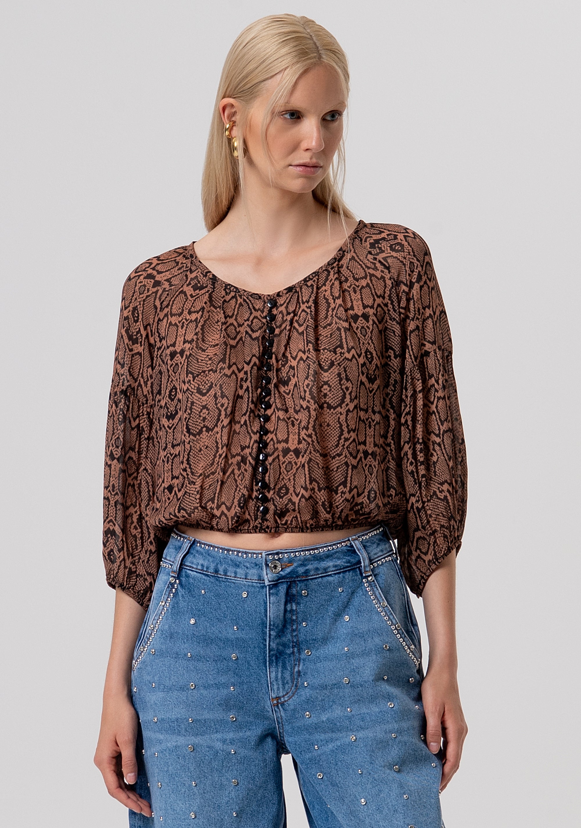 Blusa regular in viscosa con stampa animalier FR26ST1023W428L7-M26 Fracomina
