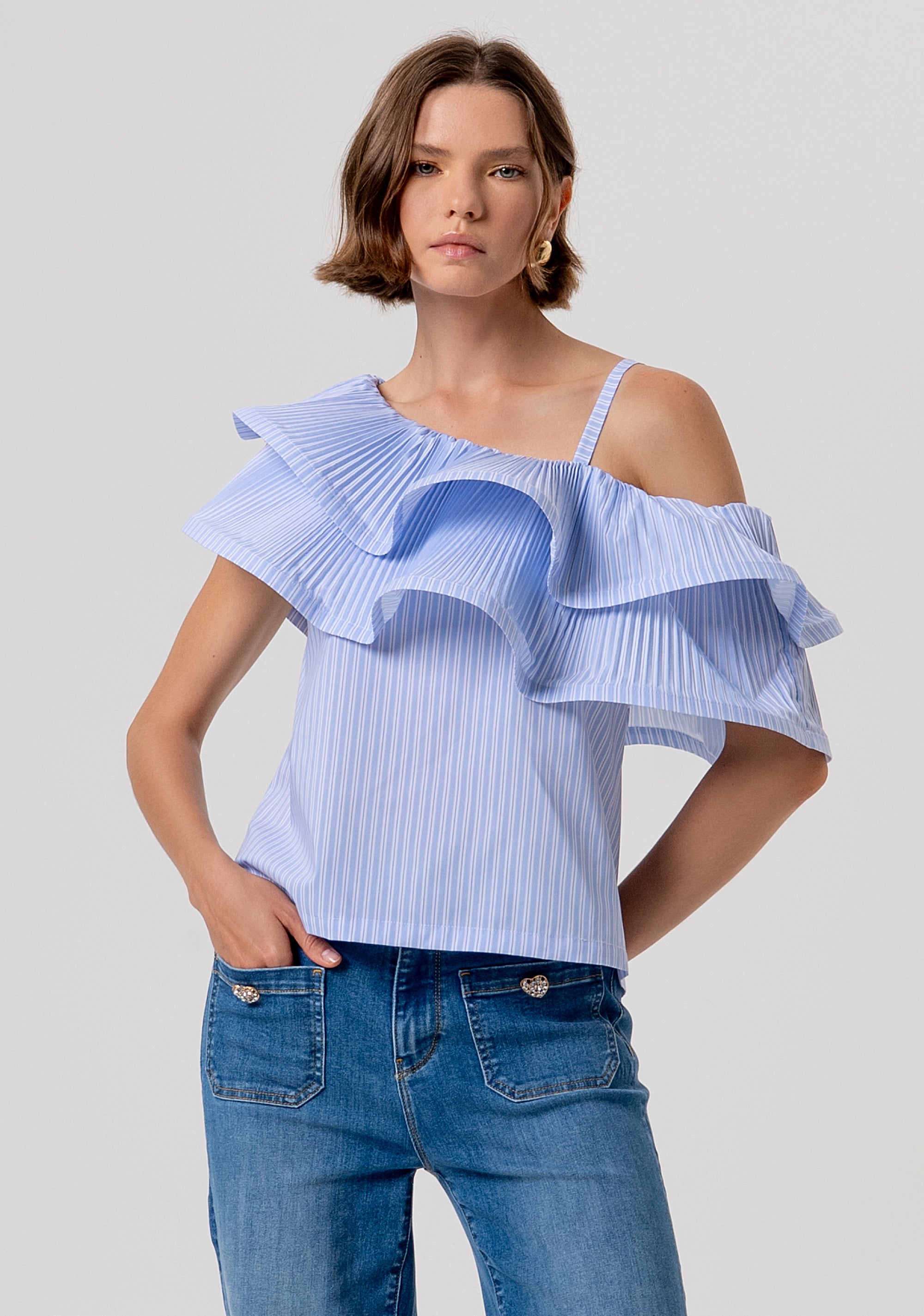 Top regular monospalla in fantasia a righe FR26ST2004W697N8-I24 Fracomina