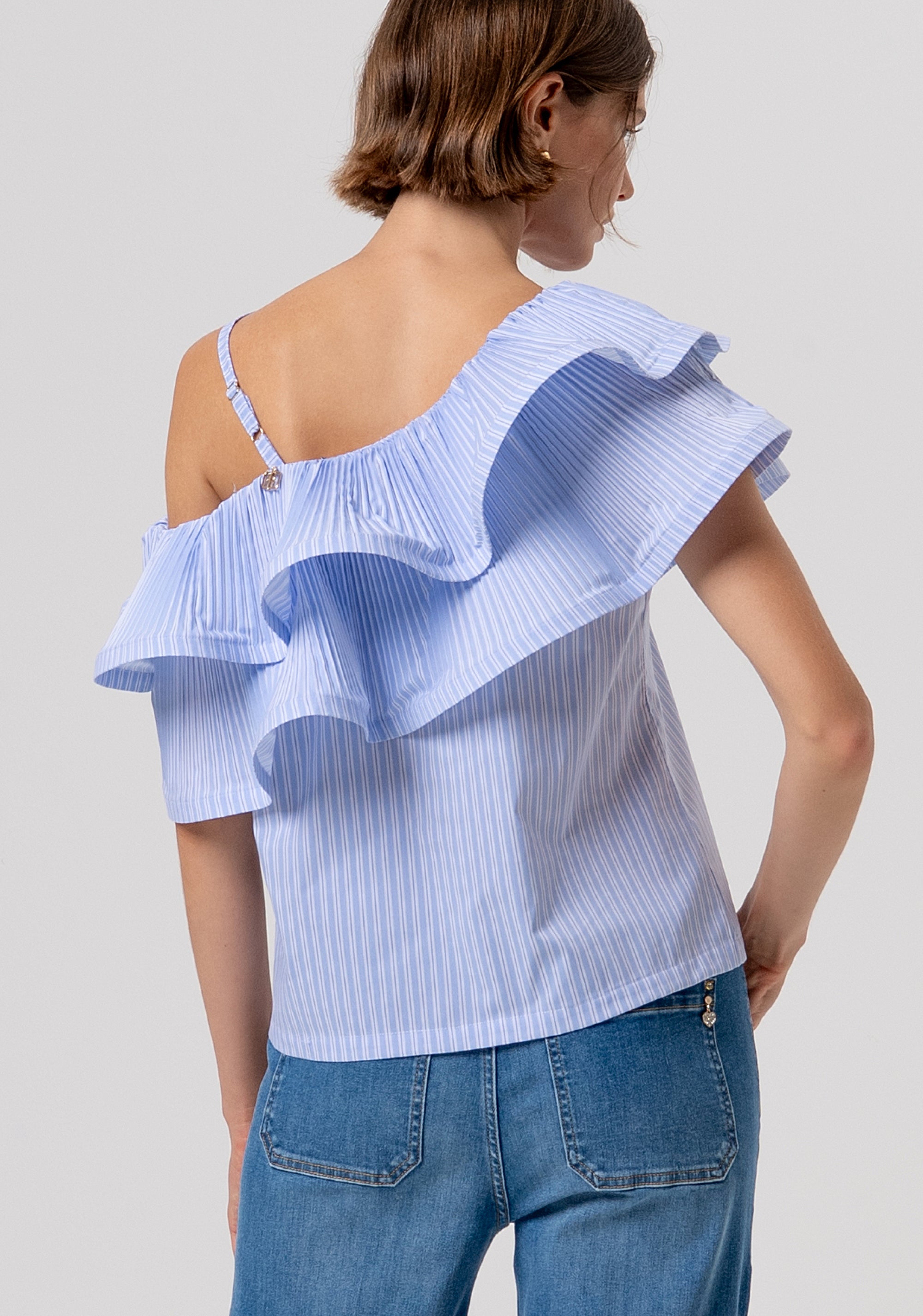 Top regular monospalla in fantasia a righe FR26ST2004W697N8-I24 Fracomina