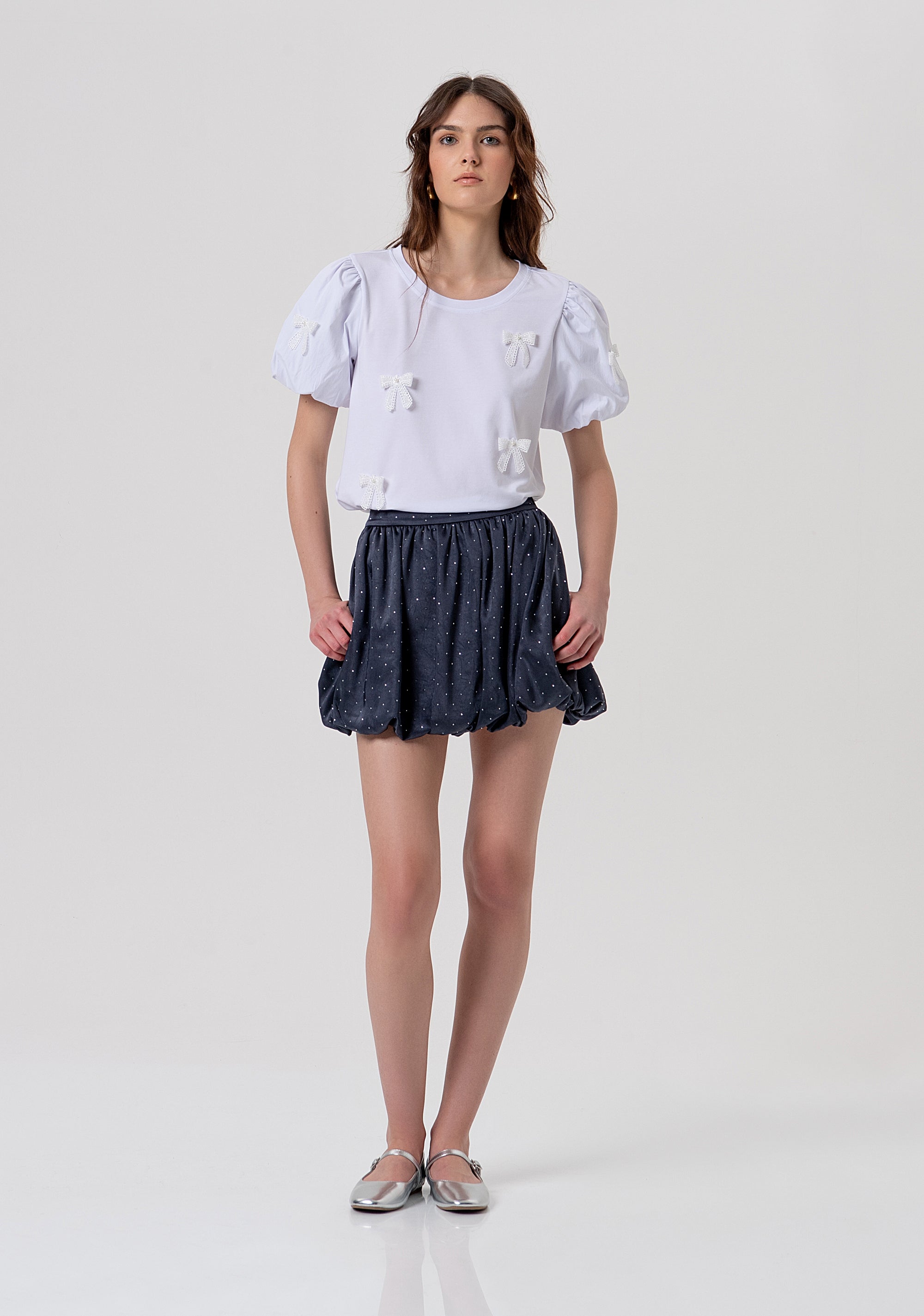 T-shirt regular in jersey con applicazioni fiocchi FR26ST3034J41801-278 Fracomina