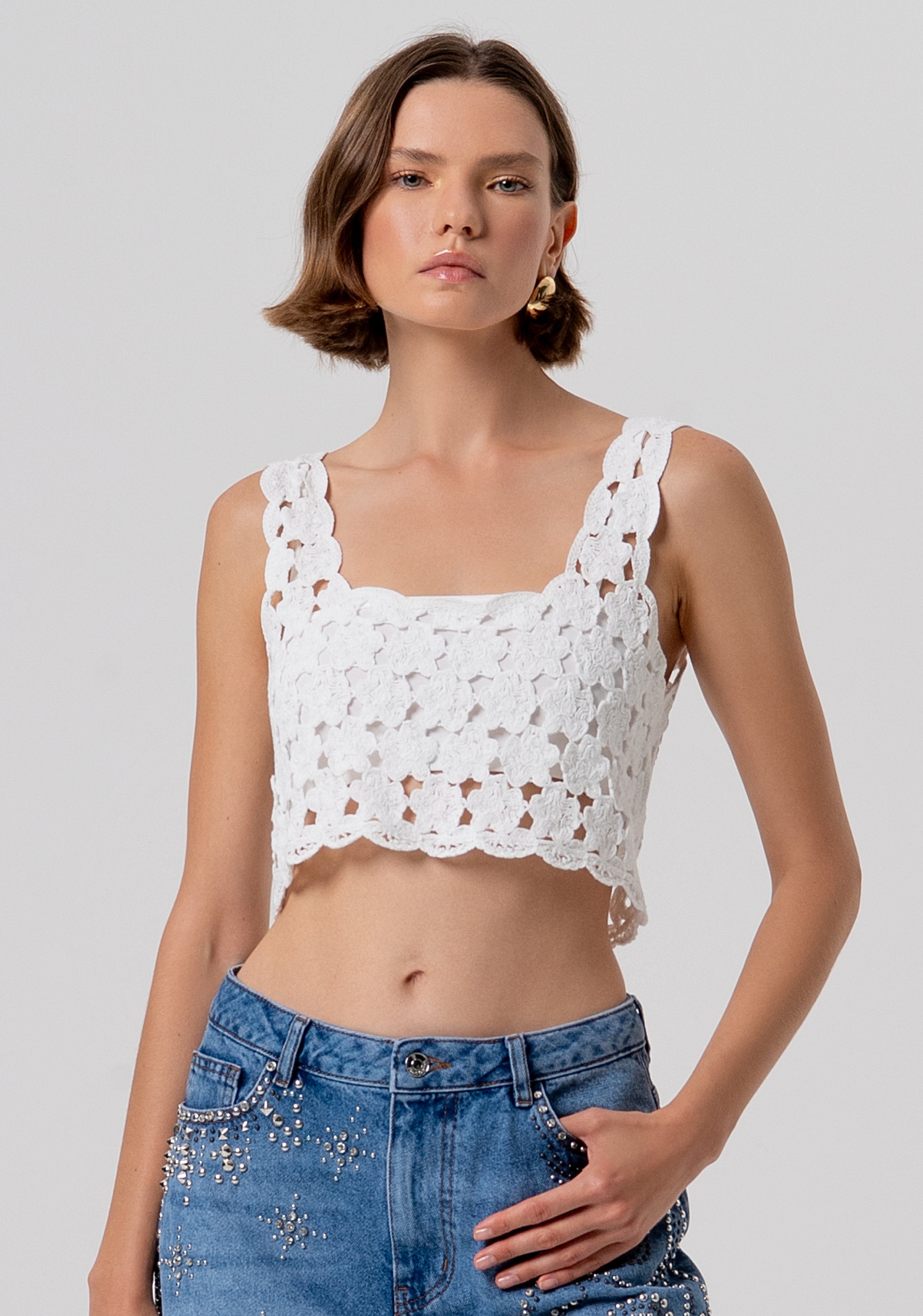 Top cropped senza maniche in pizzo FR26ST4017K488R6-108 Fracomina