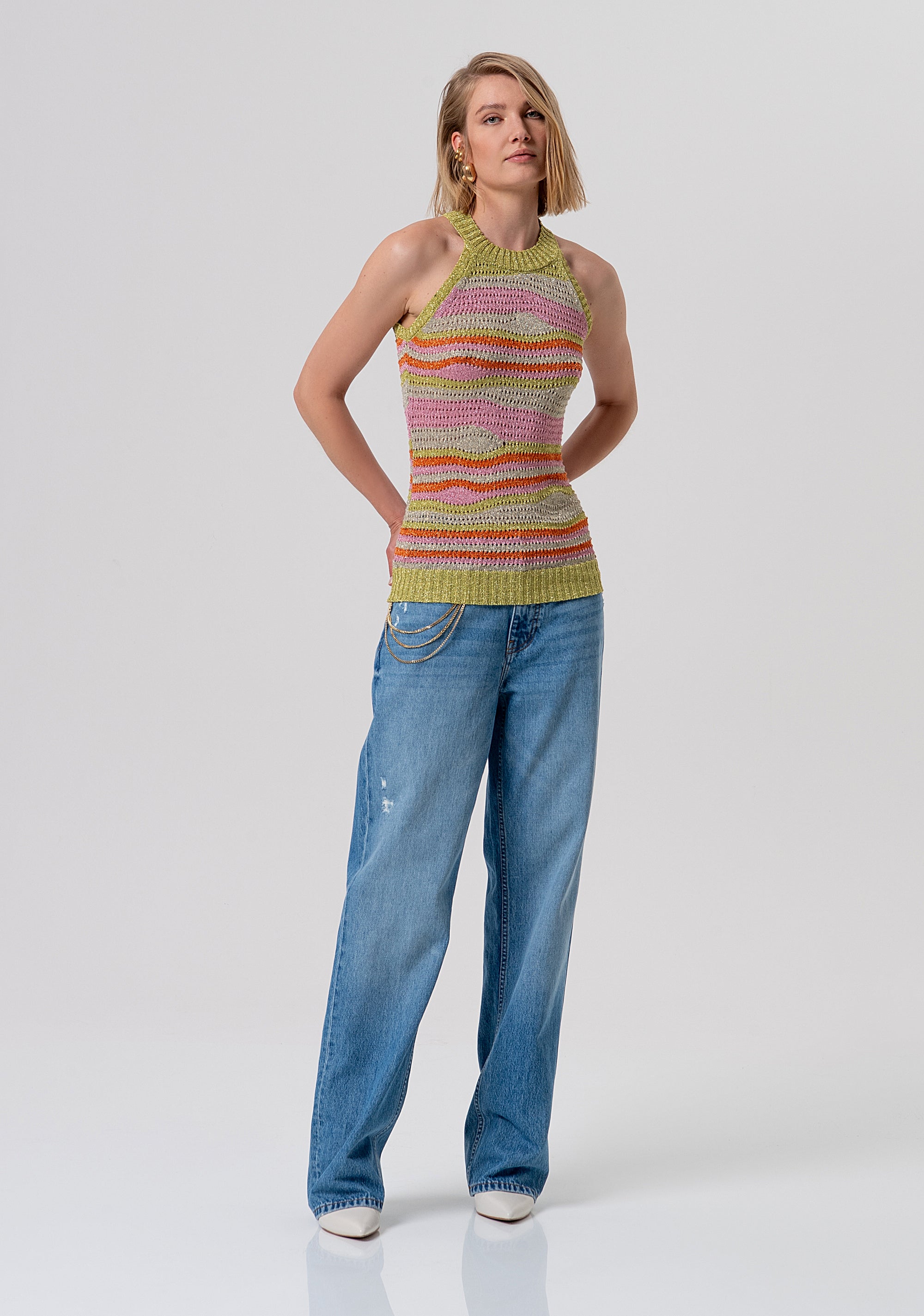 Top senza maniche slim in maglia a righe FR26ST4020K432Q7-210 Fracomina