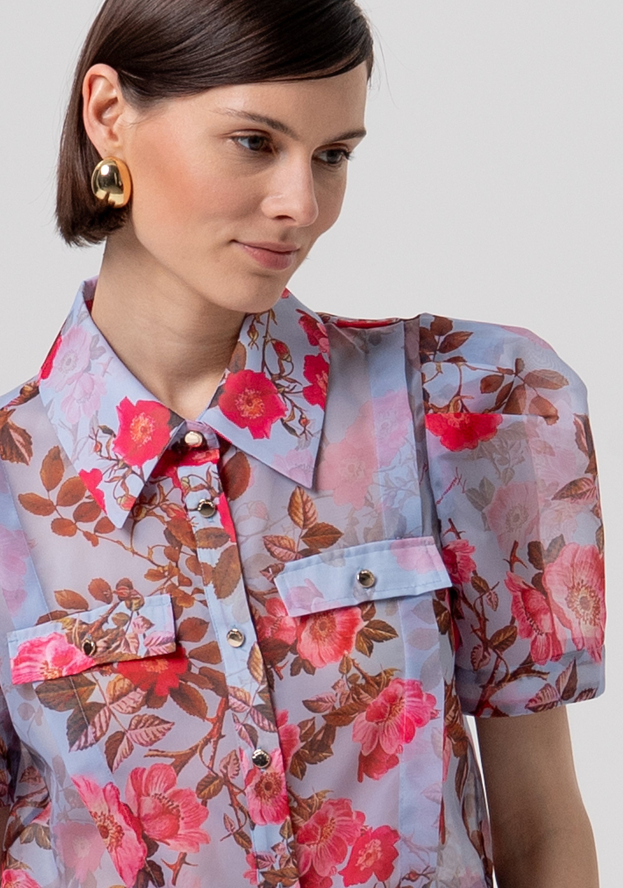 Camicia cropped in fantasia floreale FRACOMINA — immagine 2 di 4