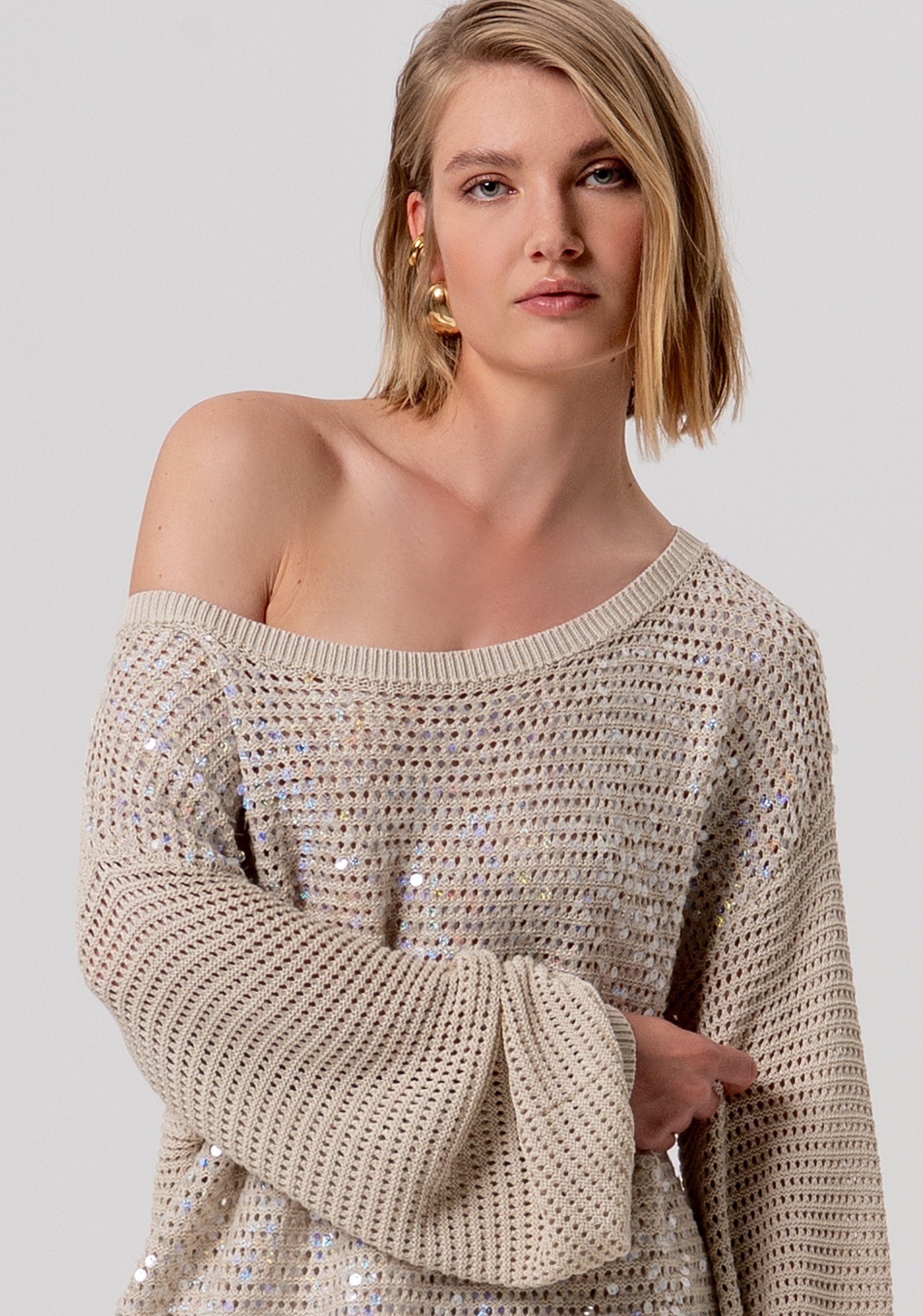 Maglia over con punto rete e paillettes FR26ST7023K525R9-251 Fracomina