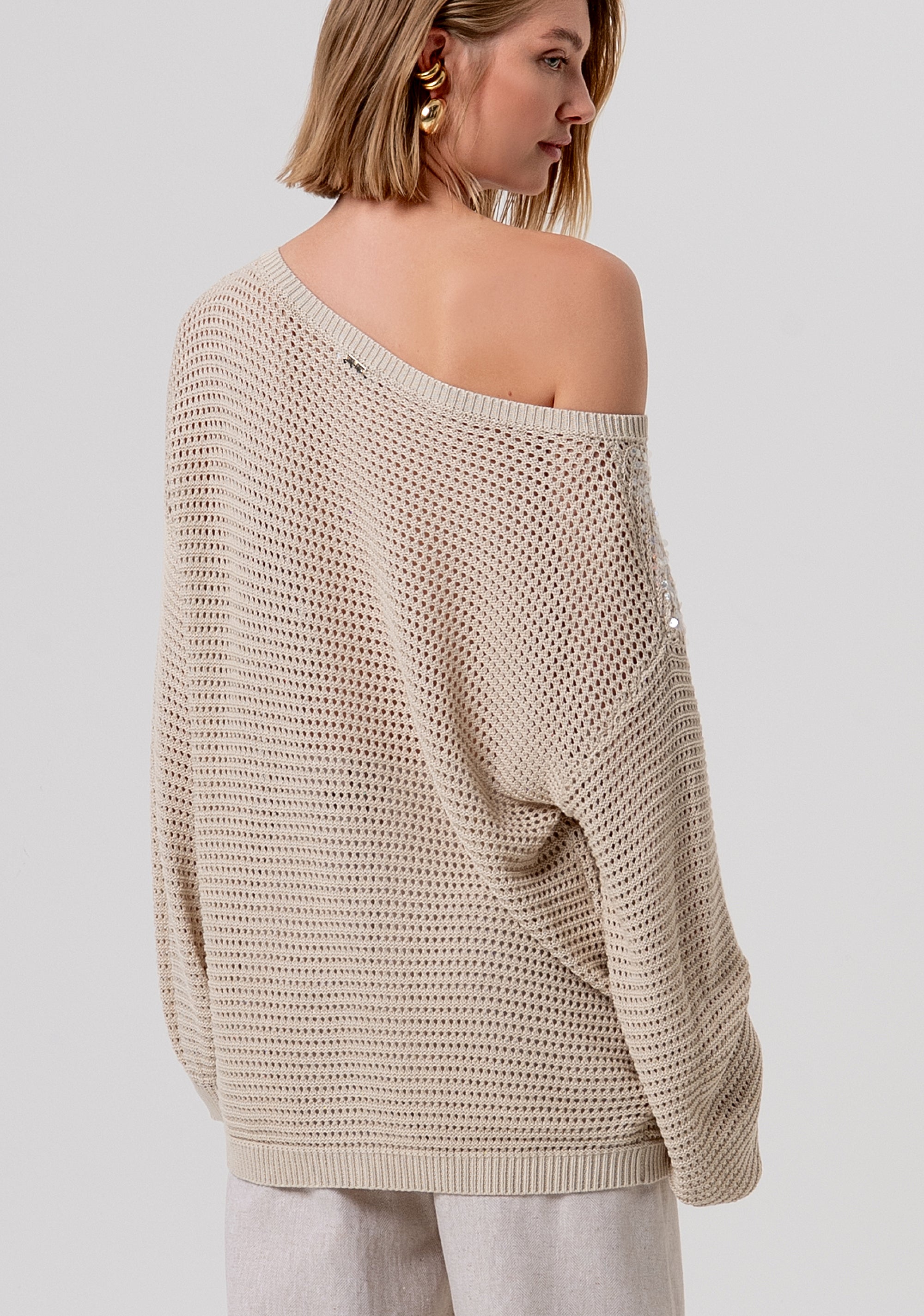 Maglia over con punto rete e paillettes FR26ST7023K525R9-251 Fracomina