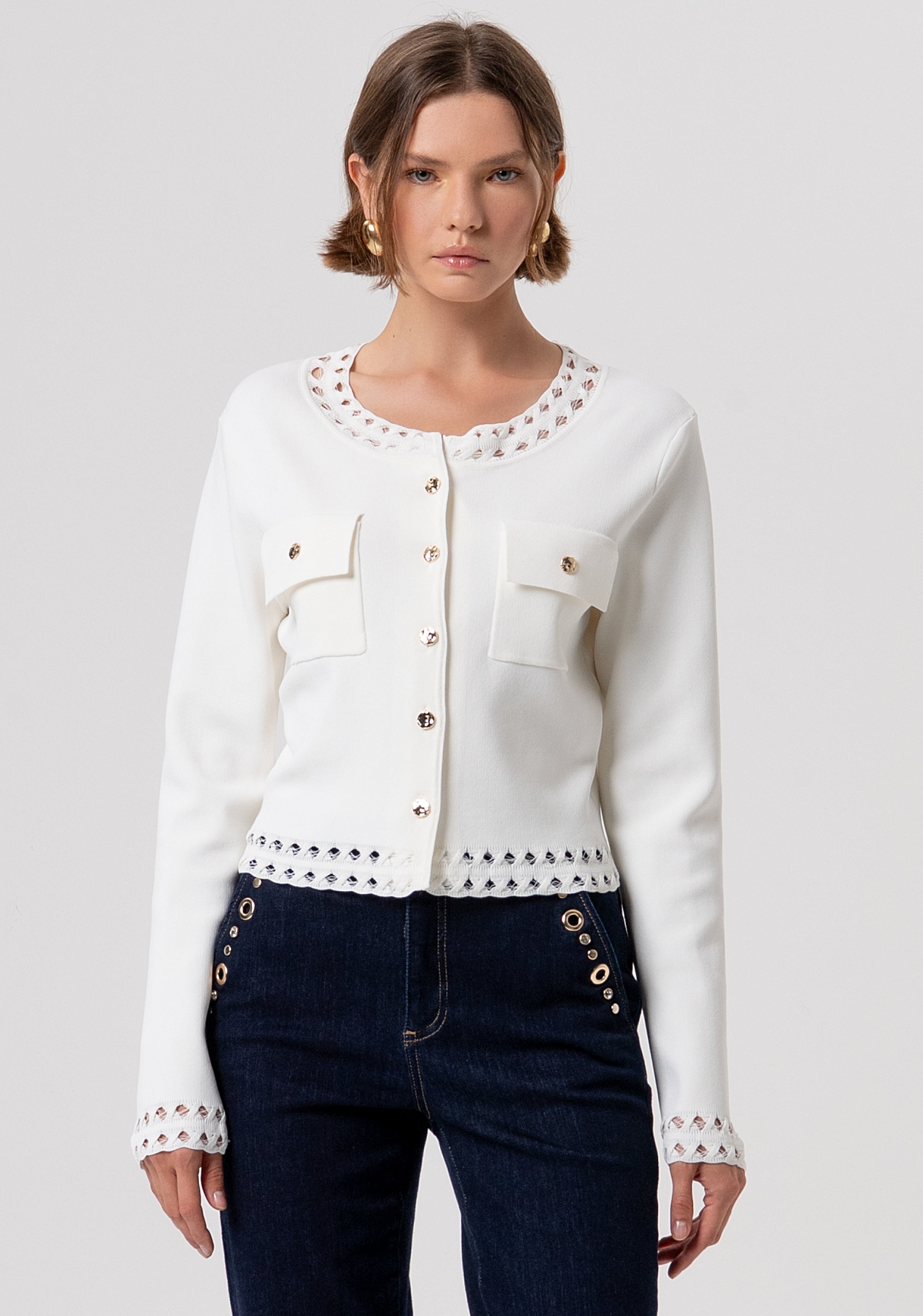Cardigan regular con inserti in pizzo FR26ST8010K52401-108 Fracomina