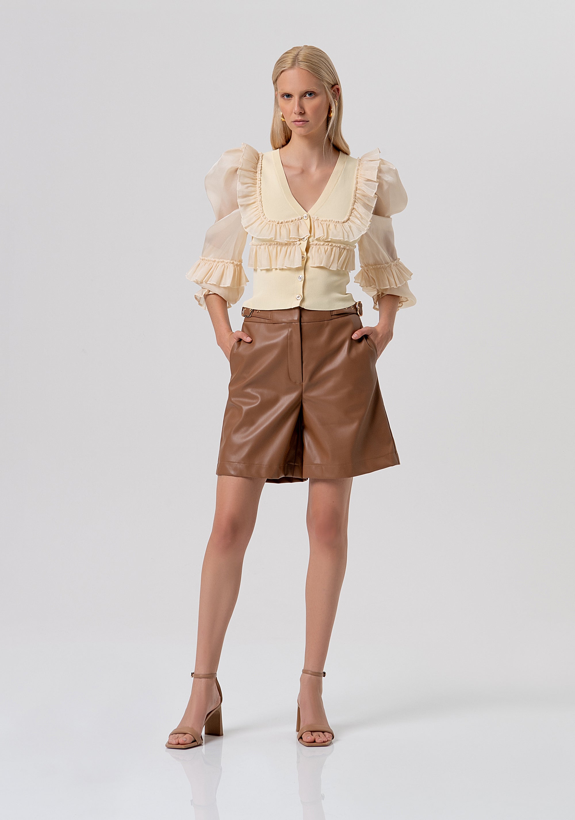 Cardigan slim con rouches in georgette FR26ST8015K41601-B59 Fracomina