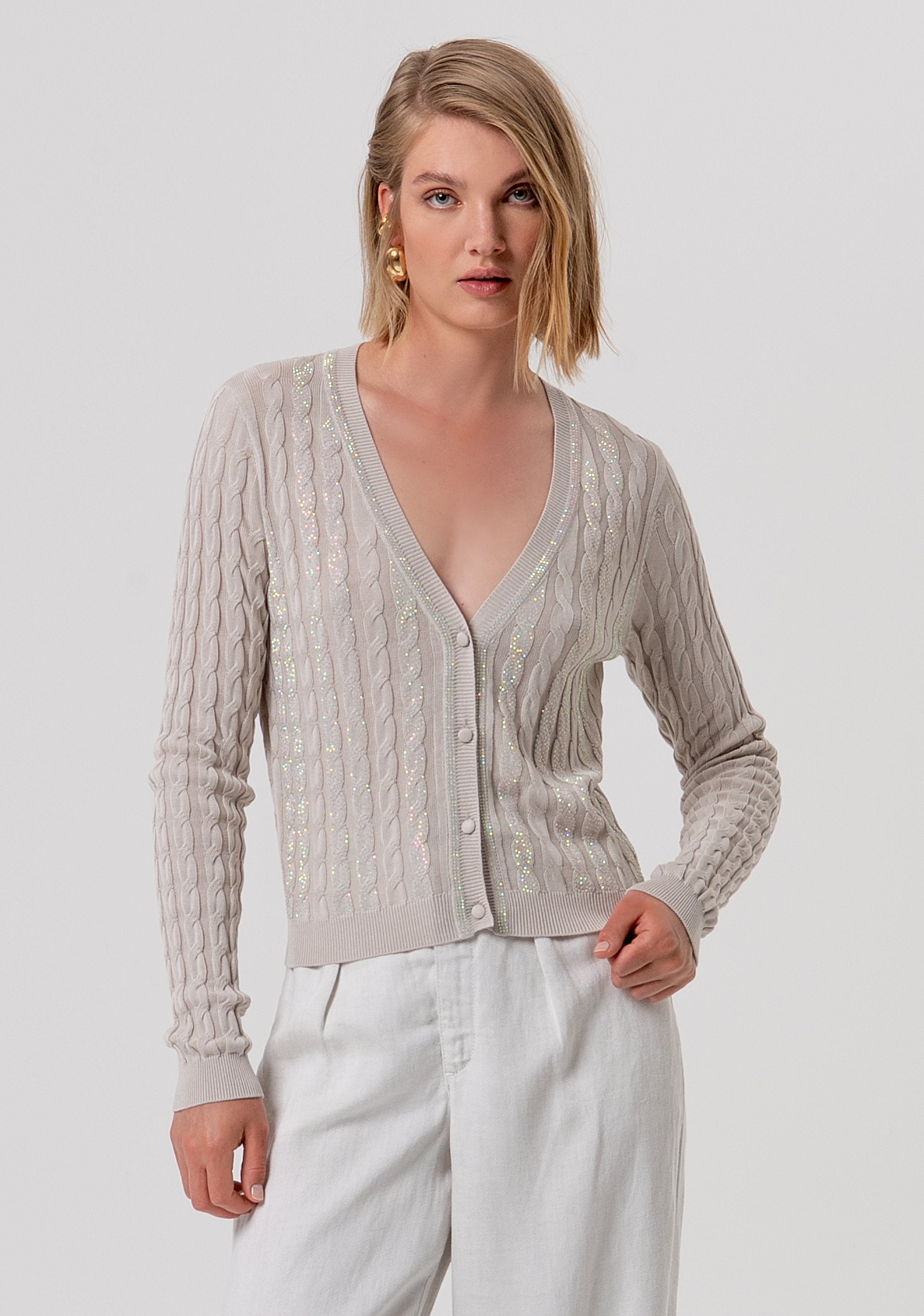 Cardigan regular con punto treccia FR26ST8023K547R9-251 Fracomina