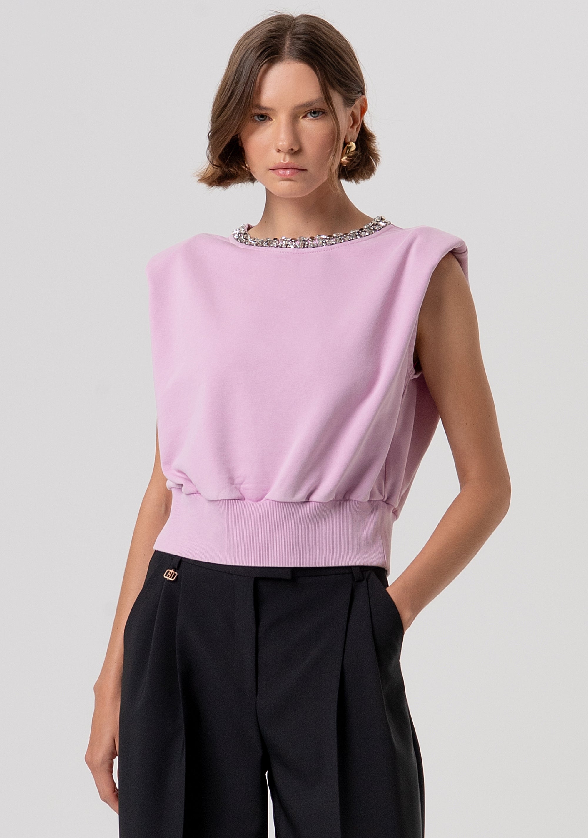 Felpa senza maniche con pietre luminose FR26ST9006F40901-M34 Fracomina