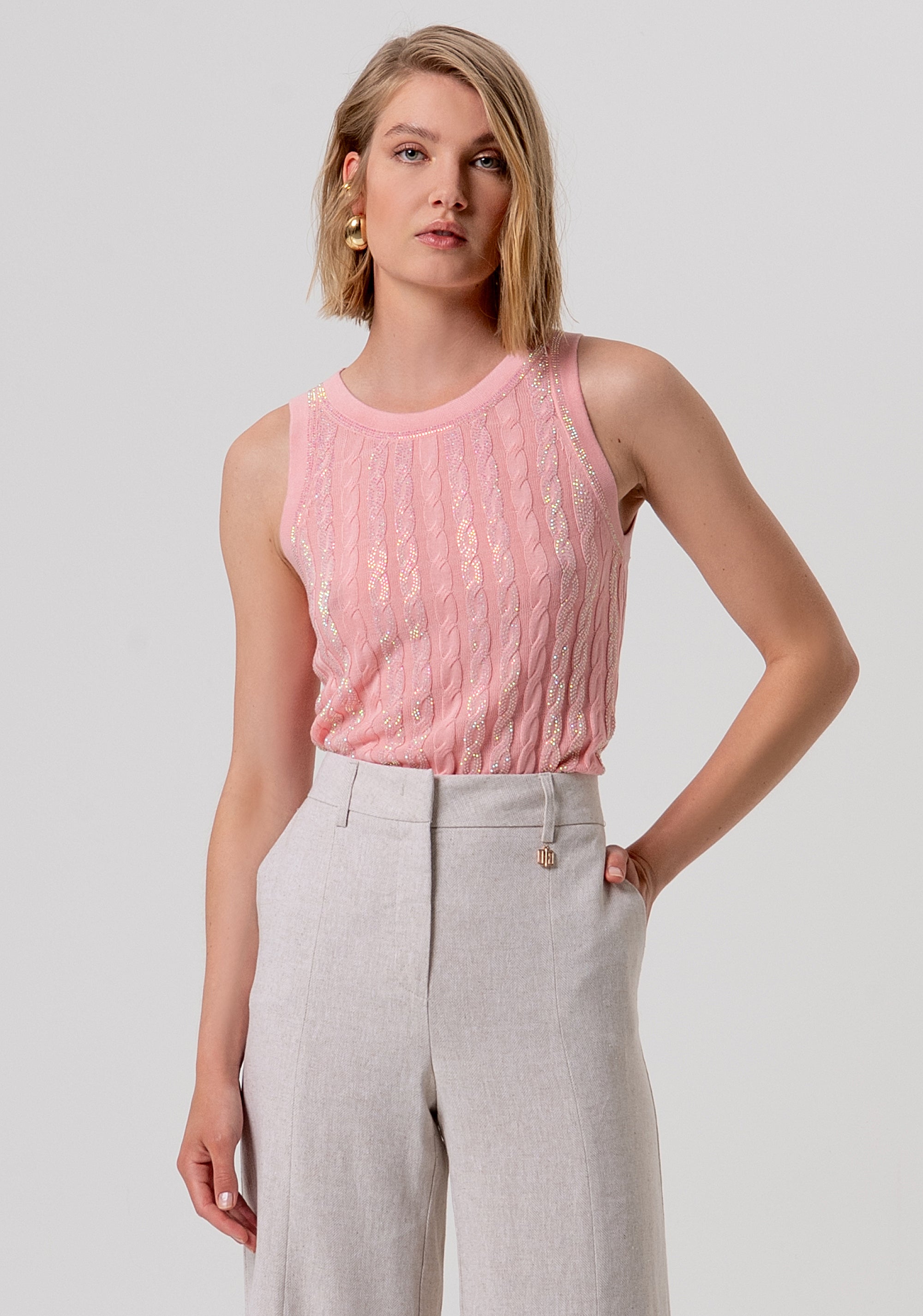 Pantalone flare a palazzo in cotone e lino FR26SV3012W67101-251 Fracomina