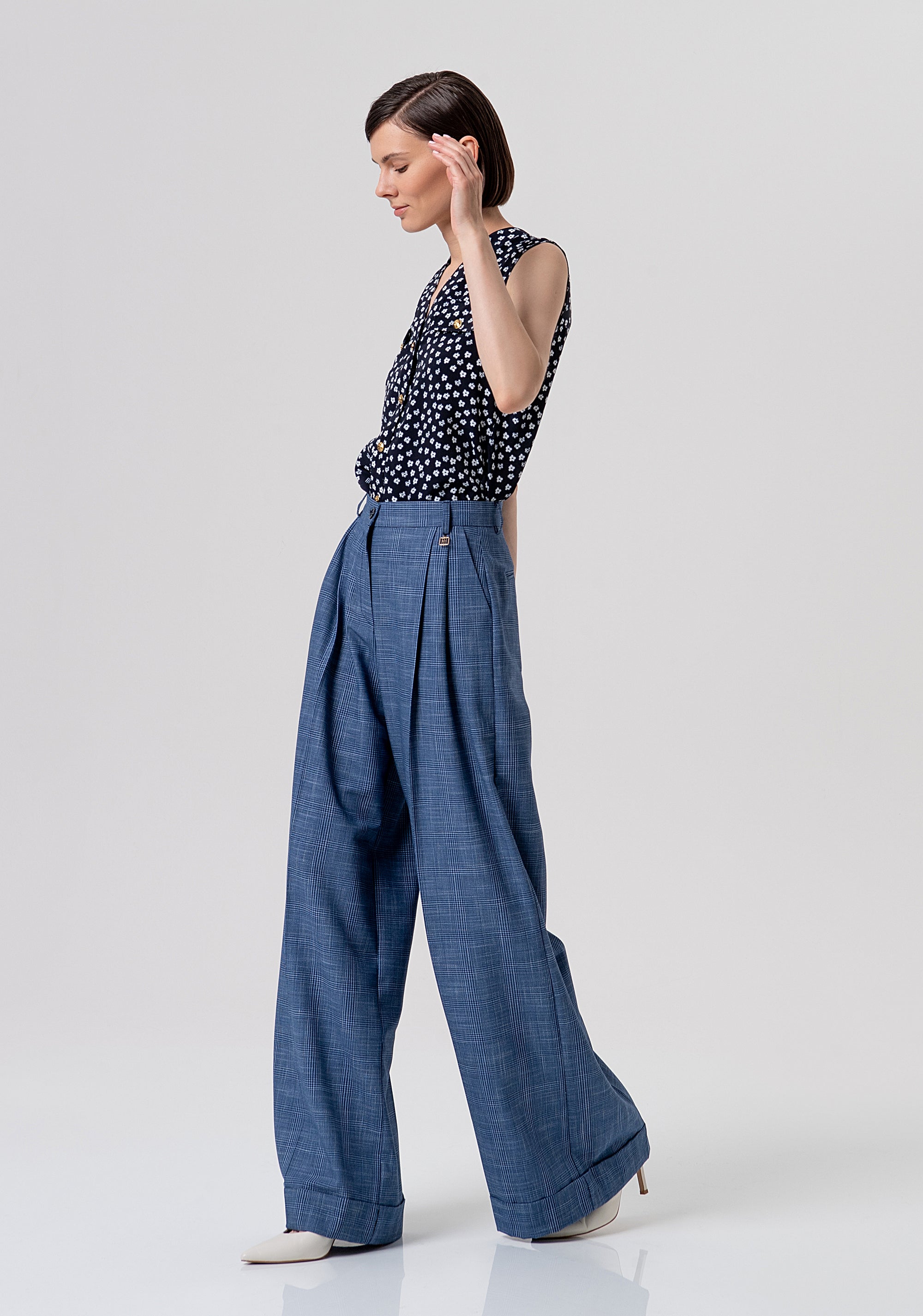 Pantalone flare a palazzo in tessuto Principe di Galles FR26SV3032W645O2-166 Fracomina