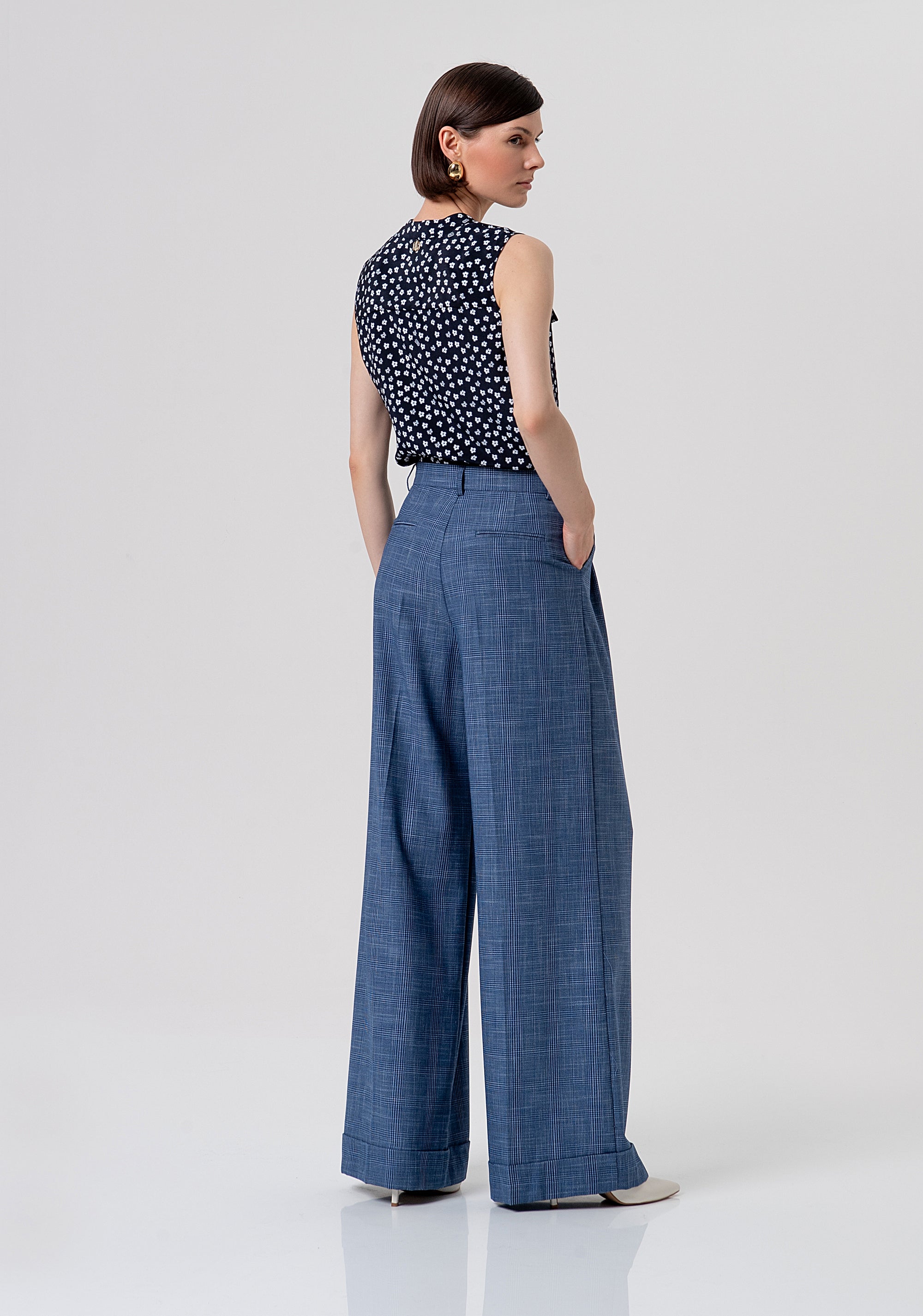 Pantalone flare a palazzo in tessuto Principe di Galles FR26SV3032W645O2-166 Fracomina