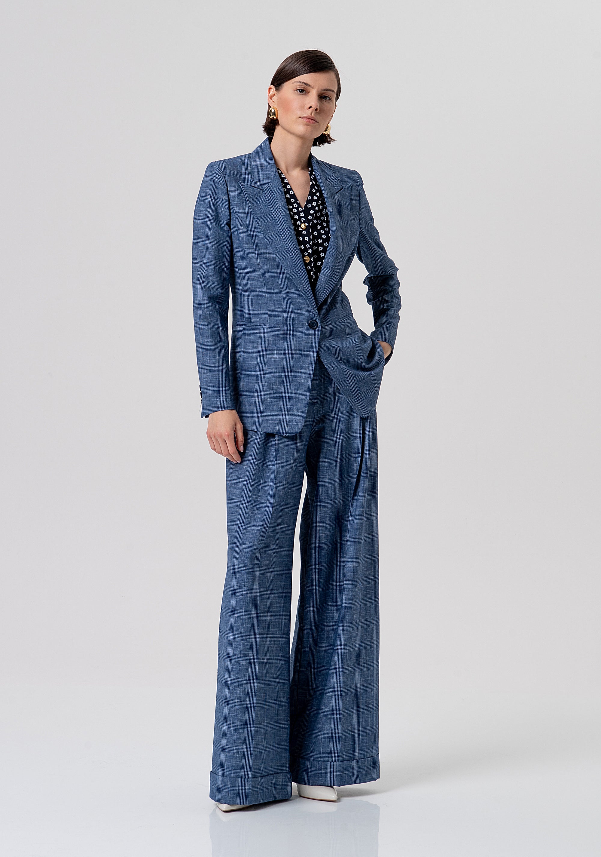 Pantalone flare a palazzo in tessuto Principe di Galles FR26SV3032W645O2-166 Fracomina