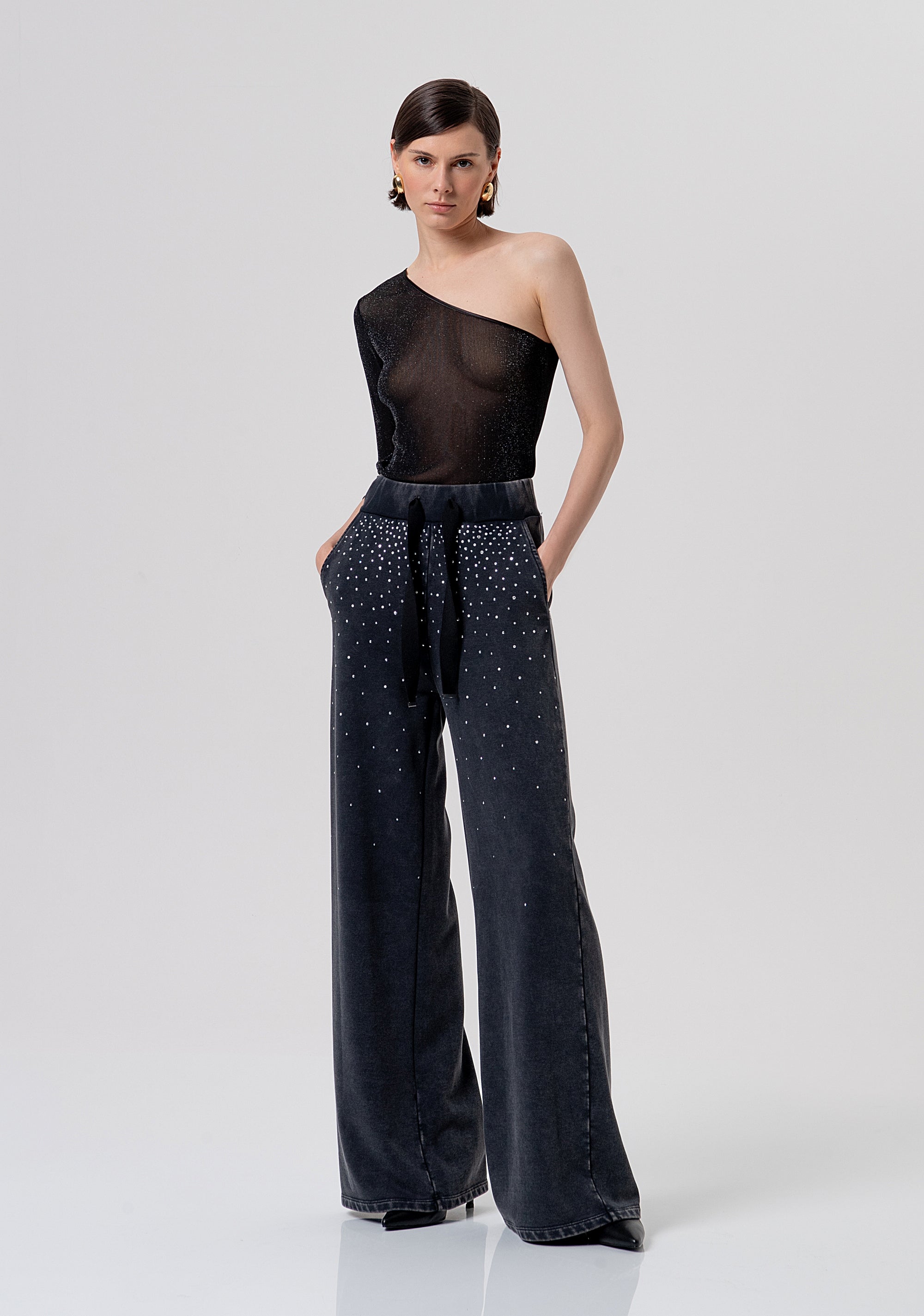 Pantalone flare a palazzo in felpa con lavaggio used FR26SV3033F40901-M30 Fracomina