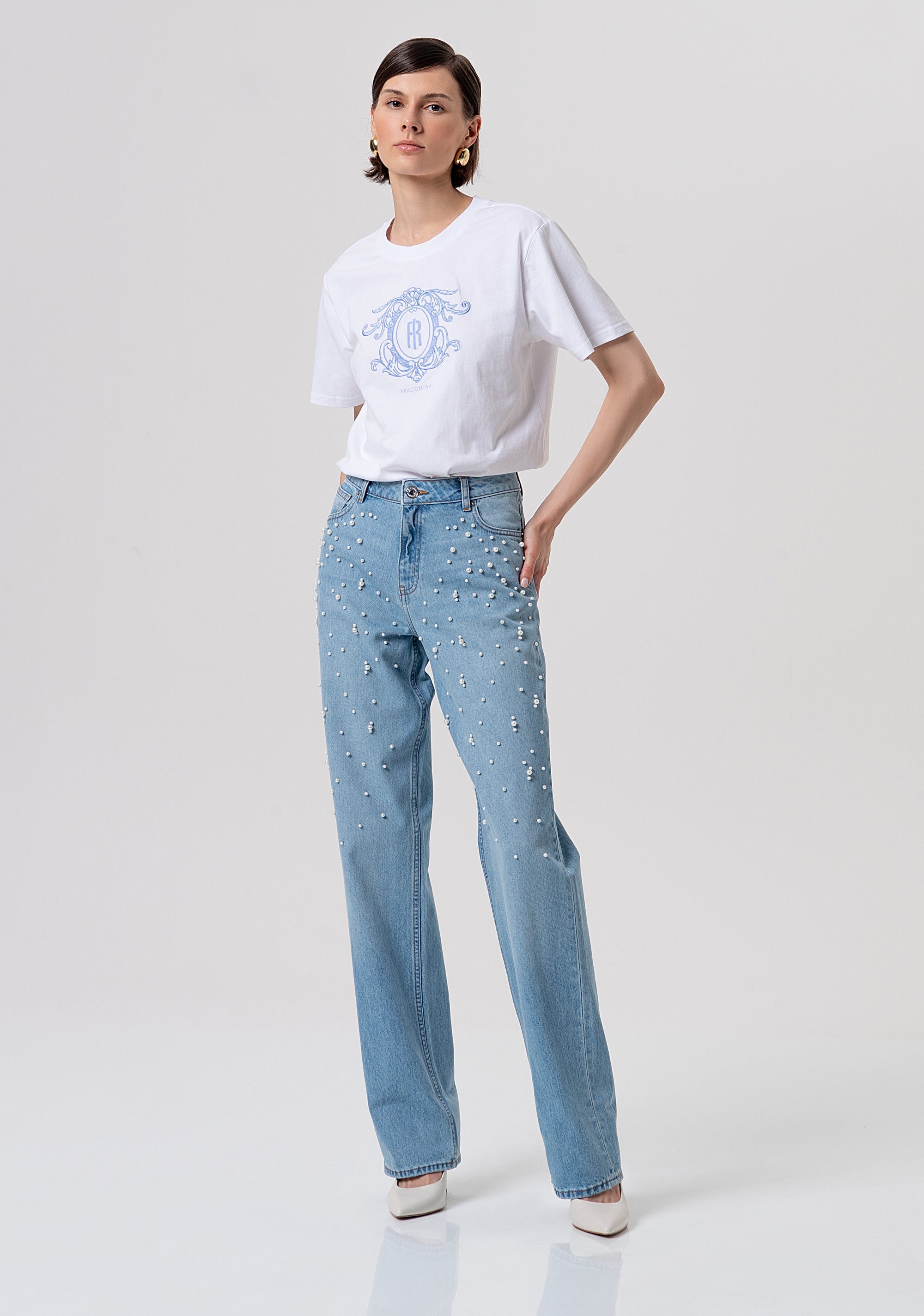 Jeans flare effetto push up in denim con lavaggio chiaro FR26SV8050D47103-062 Fracomina