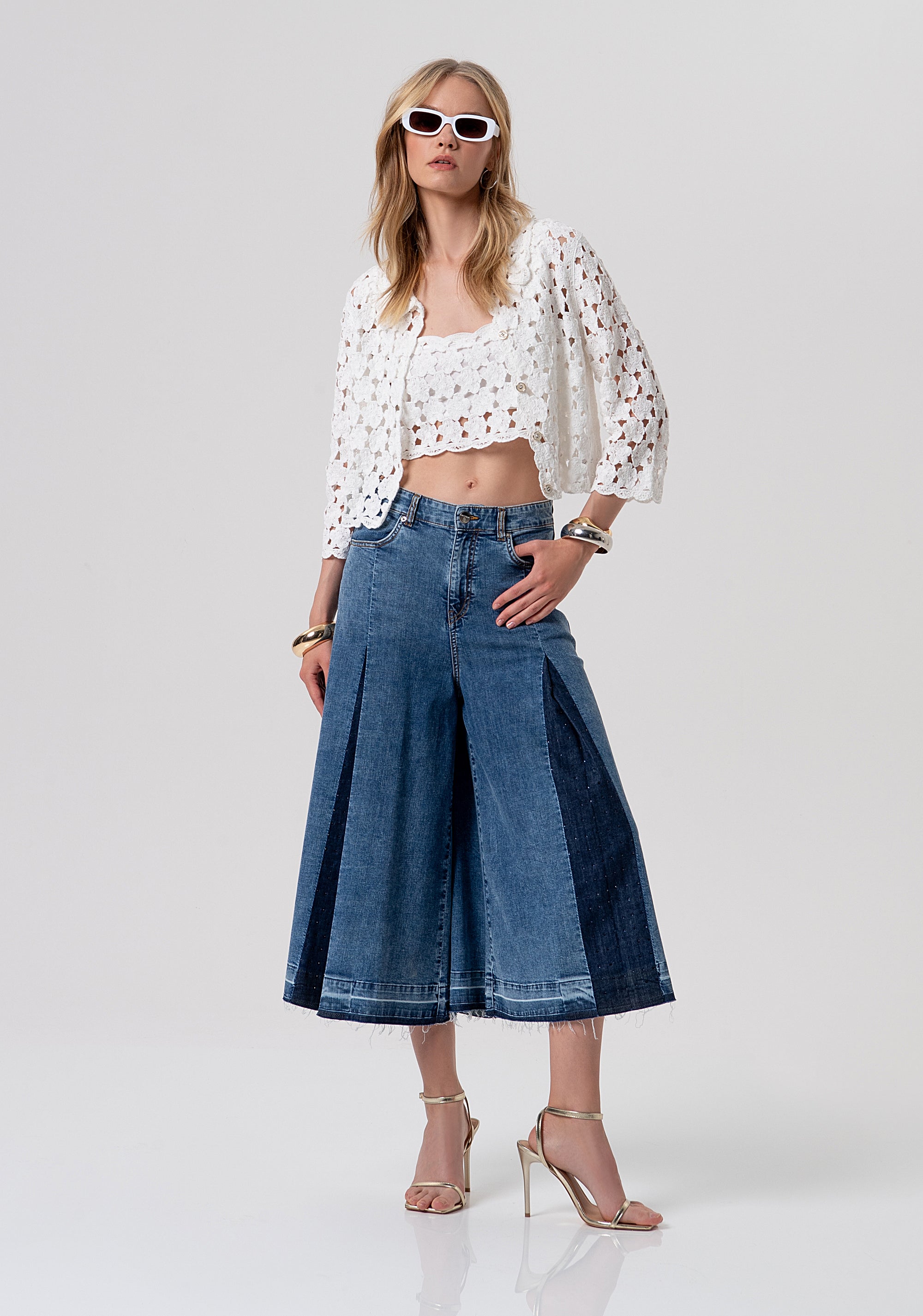 Bermuda flare in denim con inserti in lavaggio raw FR26SVB006D466R9-349 Fracomina