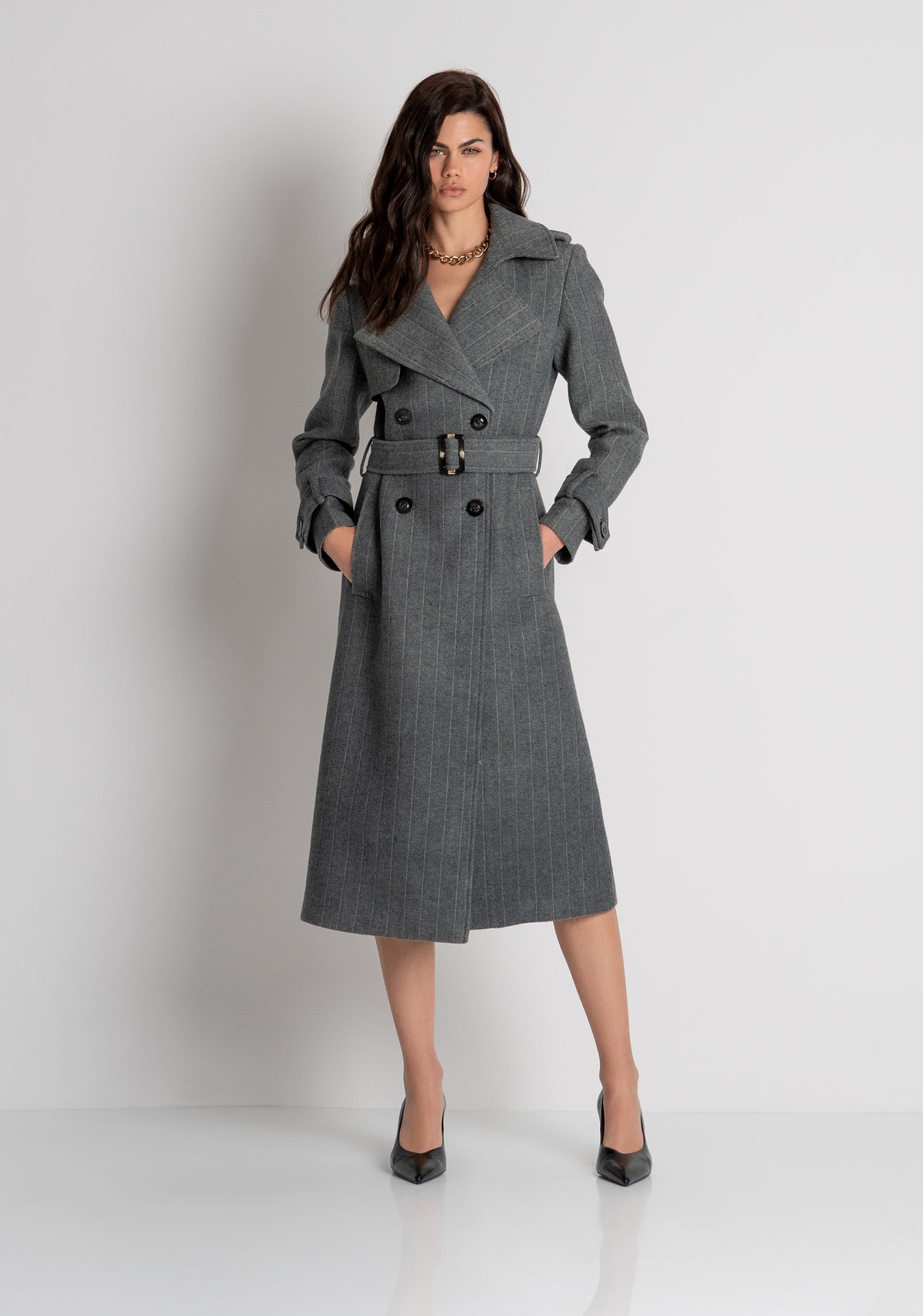 Cappotto regular modello trench in tessuto gessato con lana FR26WC1004W723D4 FRACOMINA