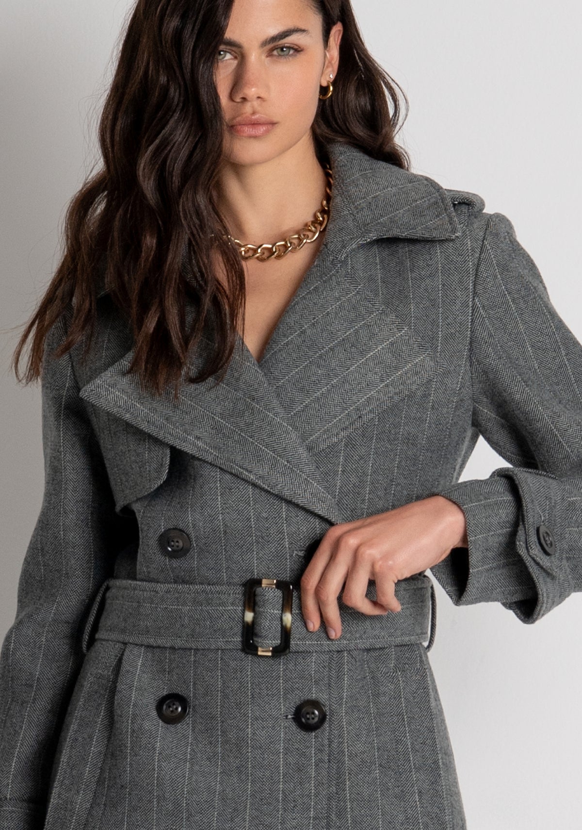 Cappotto regular modello trench in tessuto gessato con lana FR26WC1004W723D4 FRACOMINA