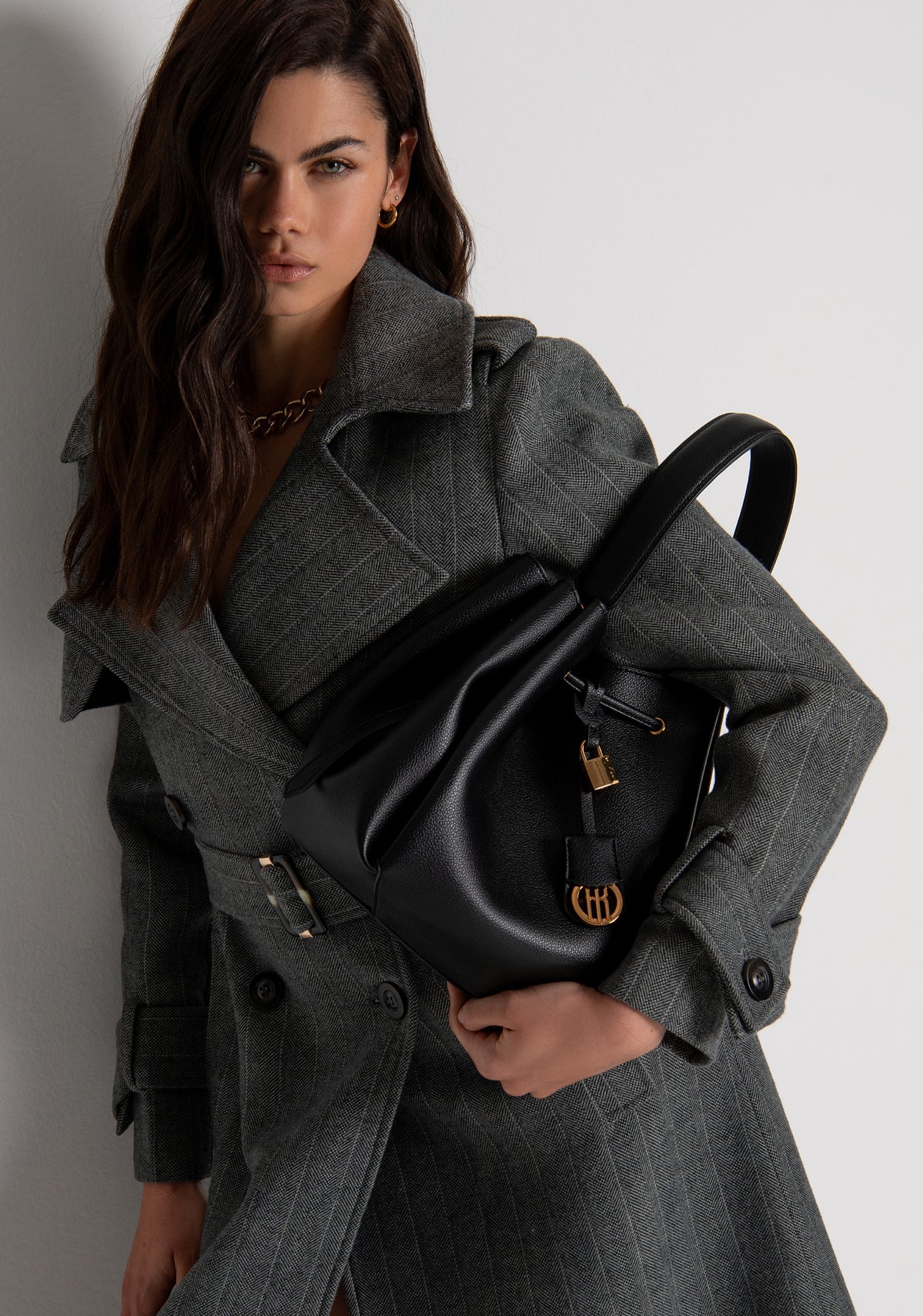Cappotto regular modello trench in tessuto gessato con lana FR26WC1004W723D4 FRACOMINA