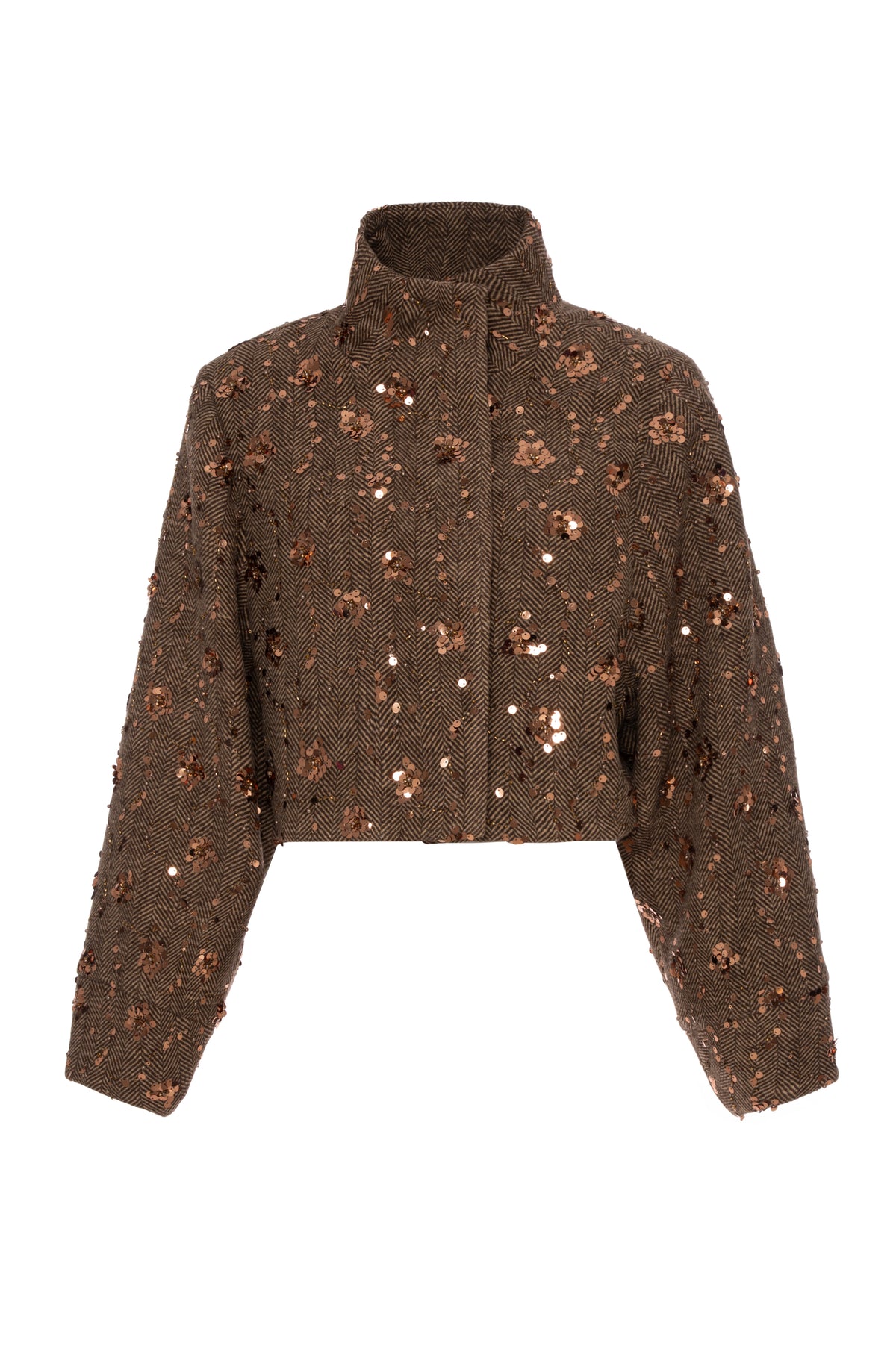 Cappotto cropped in tessuto spigato con paillettes FR26WC1020W579R9 FRACOMINA