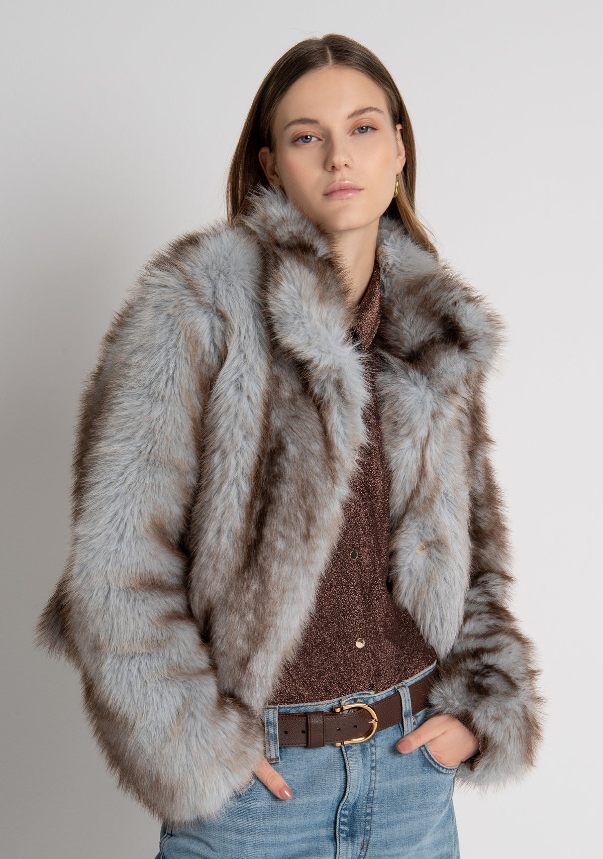 Giacca cropped in finta pelliccia FR26WC4003O44501 FRACOMINA