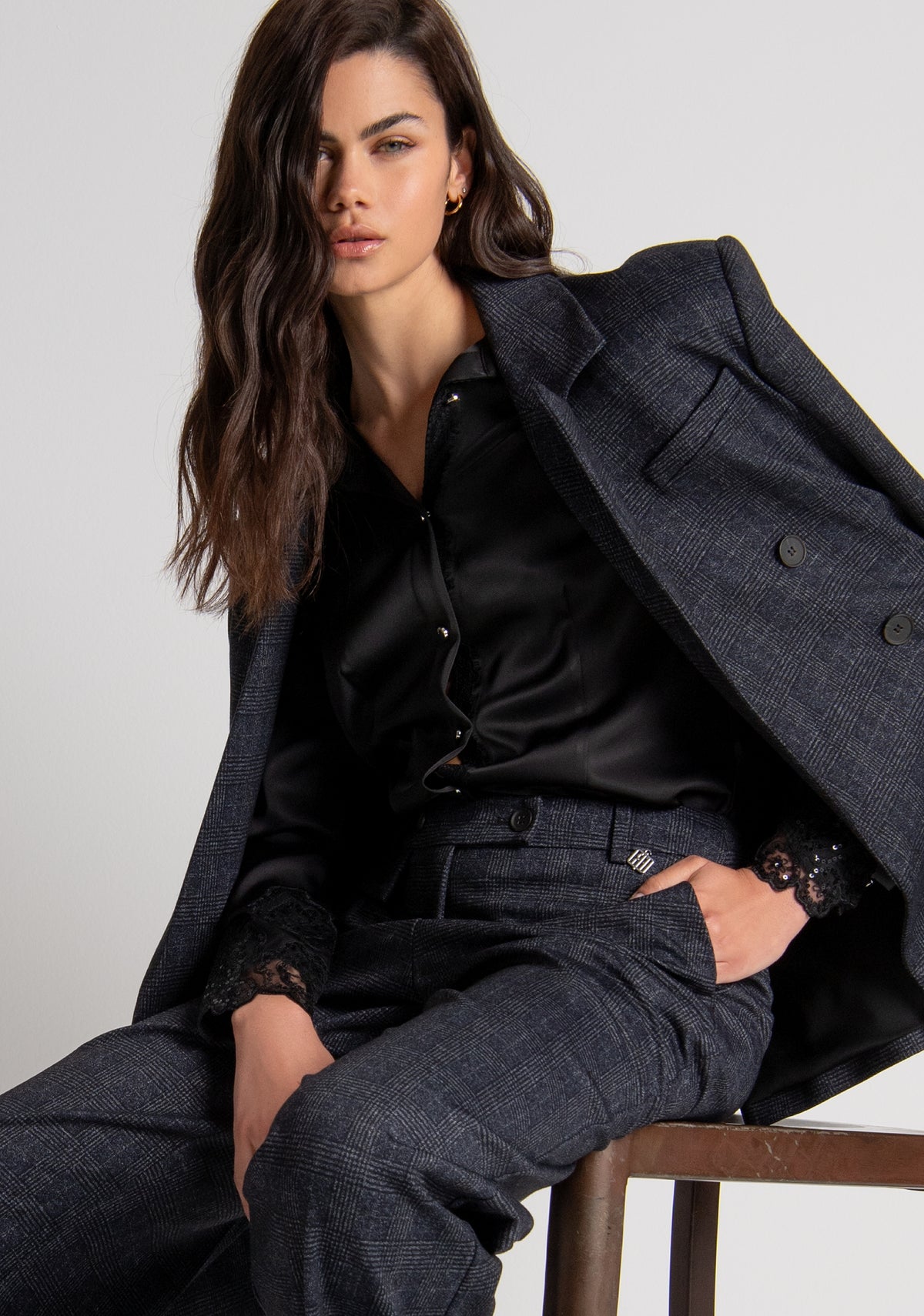 Blazer regular doppiopetto in tessuto Principe di Galles FR26WJ3010W575O2 FRACOMINA