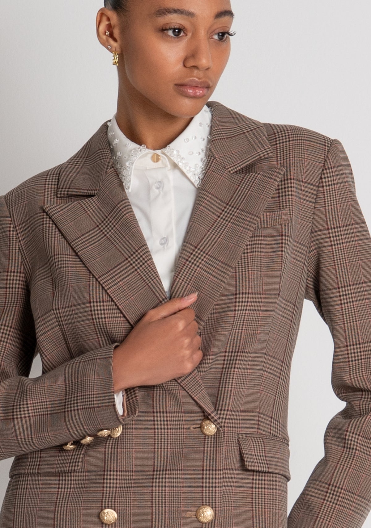 Blazer regular doppiopetto in tessuto Principe di Galles FR26WJ3023W57595 FRACOMINA