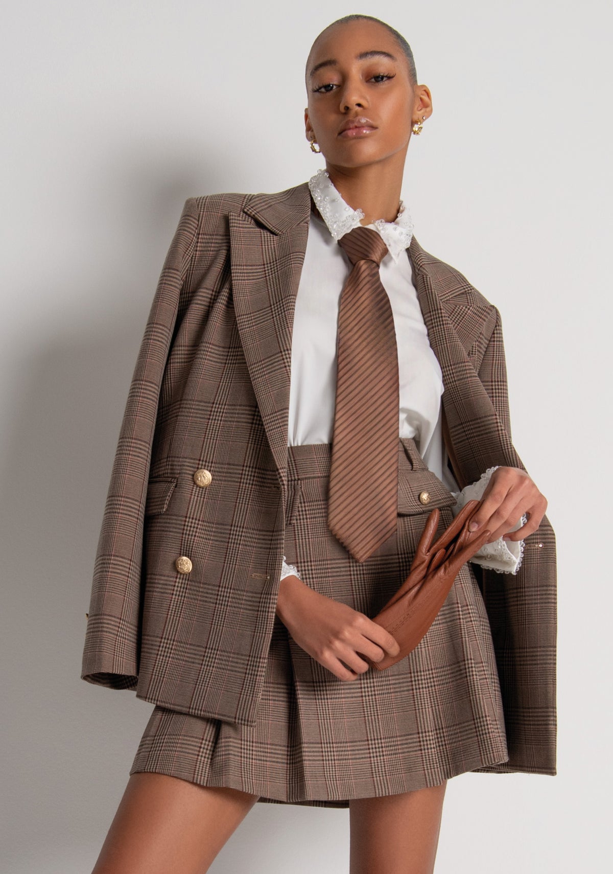 Blazer regular doppiopetto in tessuto Principe di Galles FR26WJ3023W57595 FRACOMINA