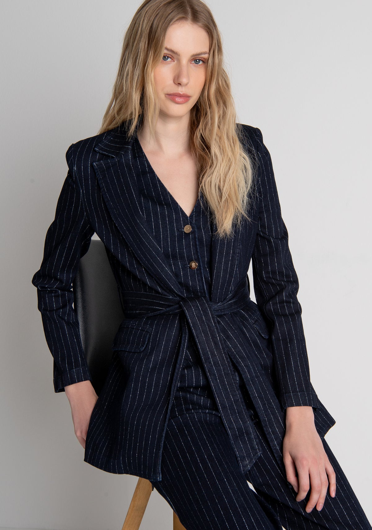 Blazer regular in denim gessato FR26WJ4013D407D4 FRACOMINA