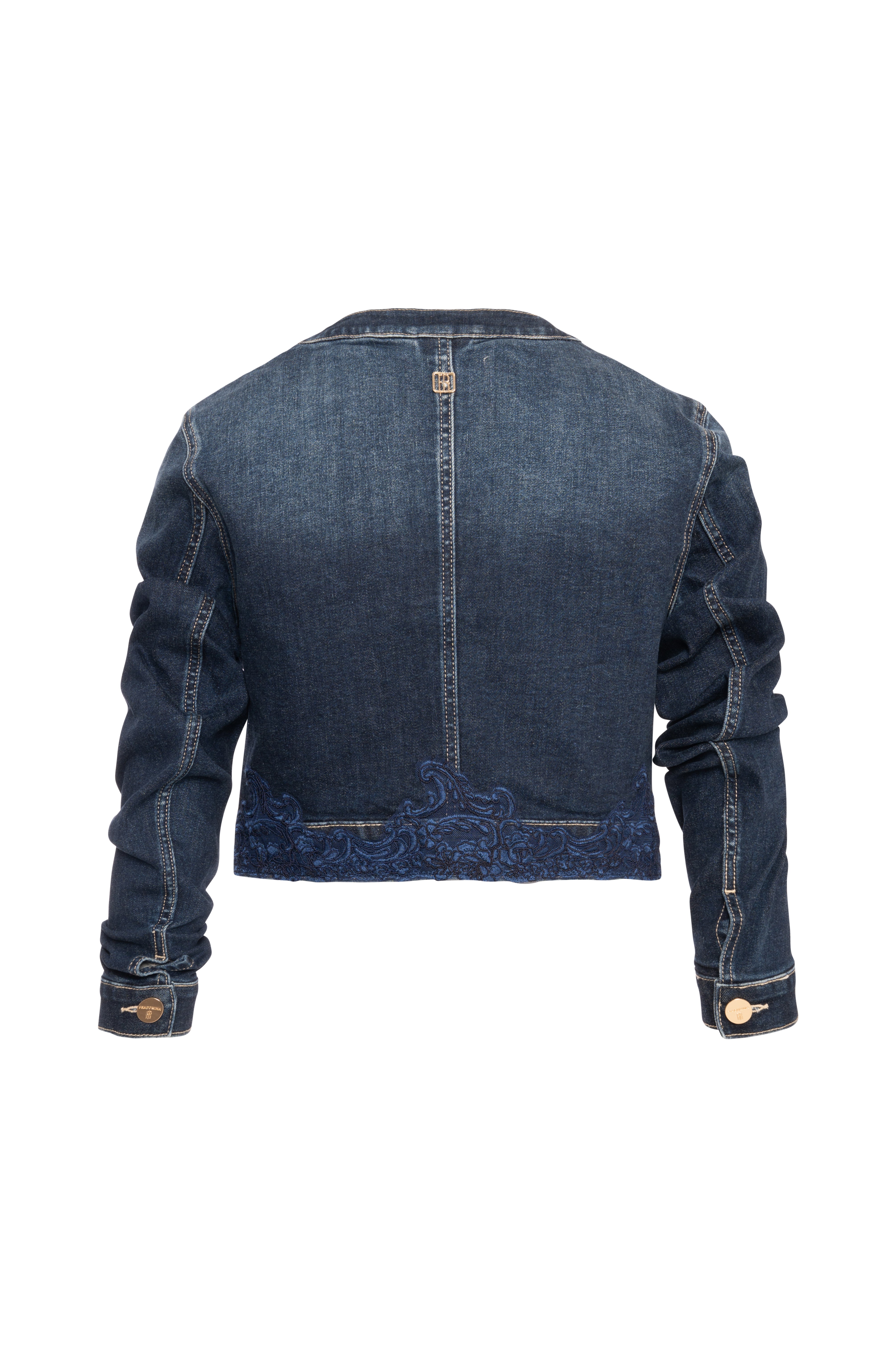 Giacca cropped in denim con lavaggio medio FR26WJ4014D460G1-K60 Fracomina