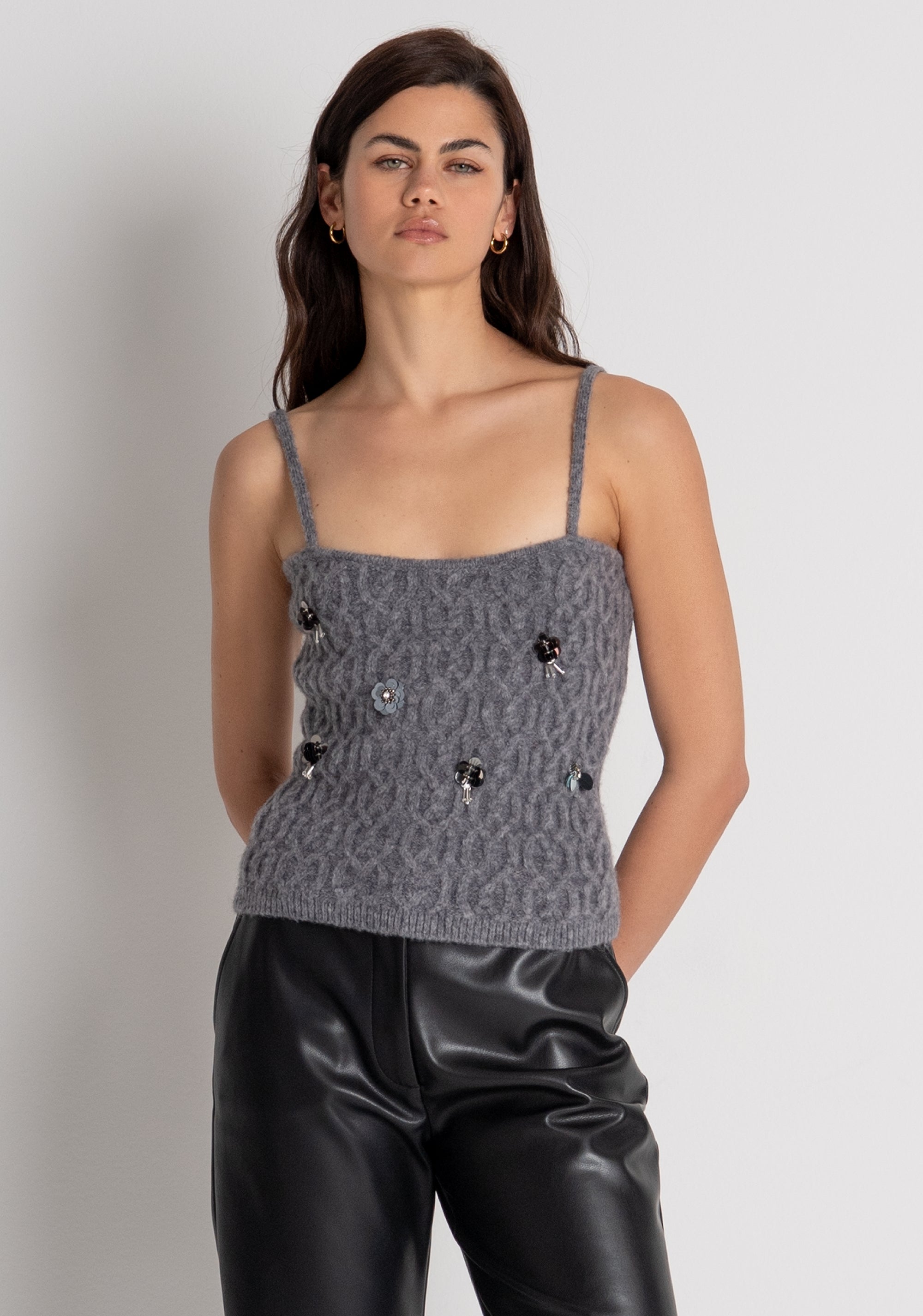 Top senza maniche in maglia con punto treccia FRACOMINA — immagine 2 di 5