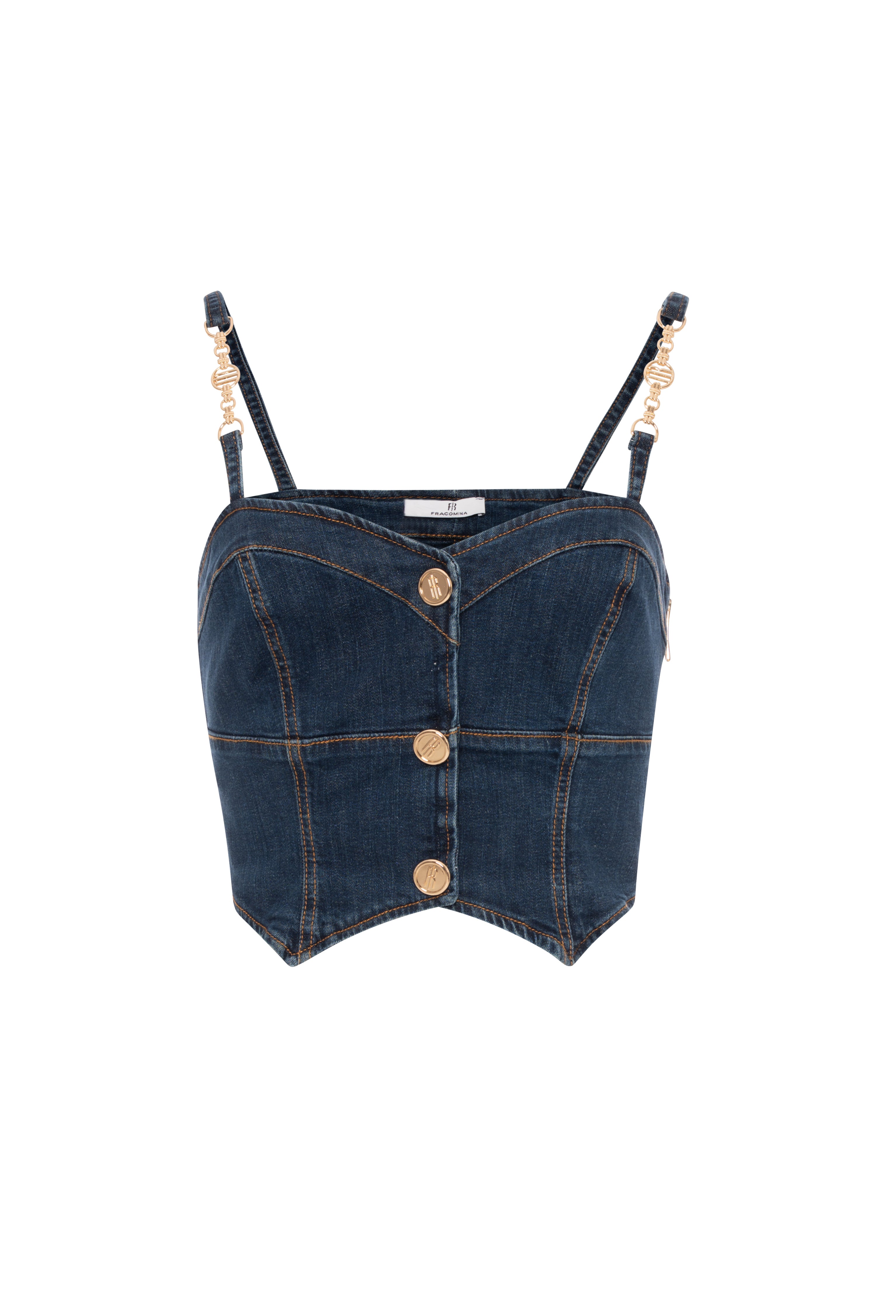 Bustier slim cropped in denim con lavaggio medio FR26WJ5014D47602 FRACOMINA