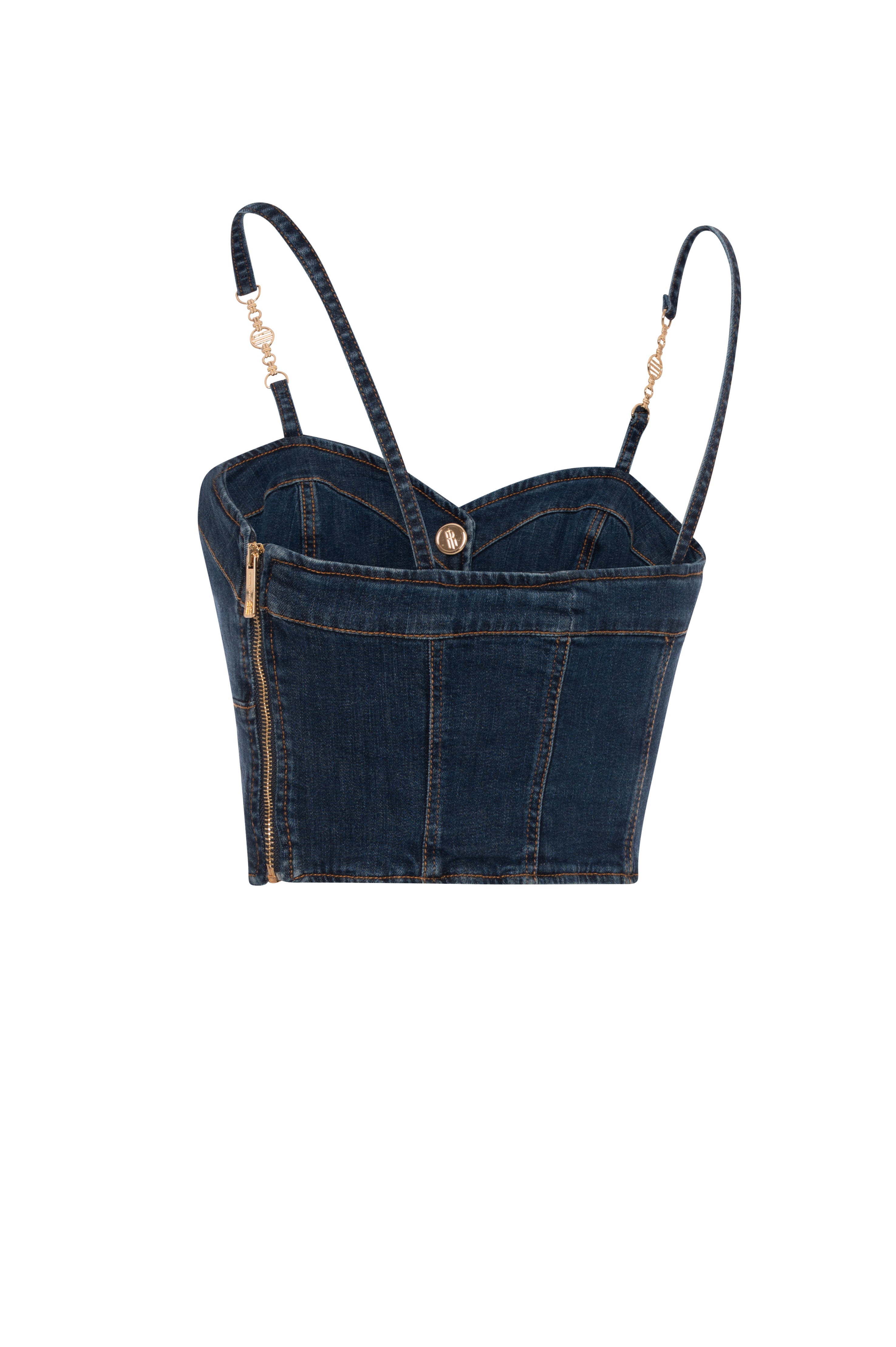Bustier slim cropped in denim con lavaggio medio FR26WJ5014D47602 FRACOMINA