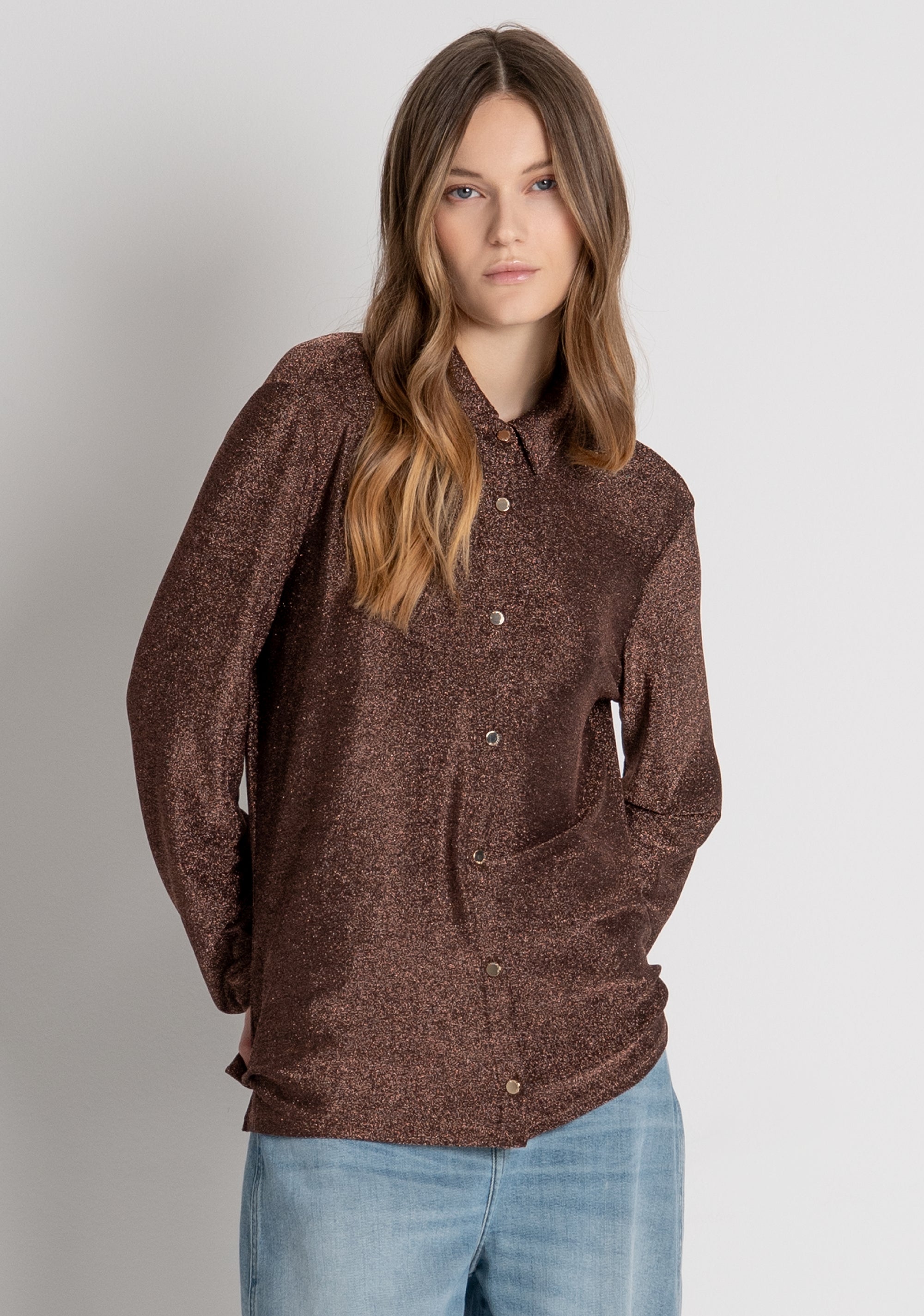 Camicia slim con lurex FR26WT6001J453Q7 FRACOMINA