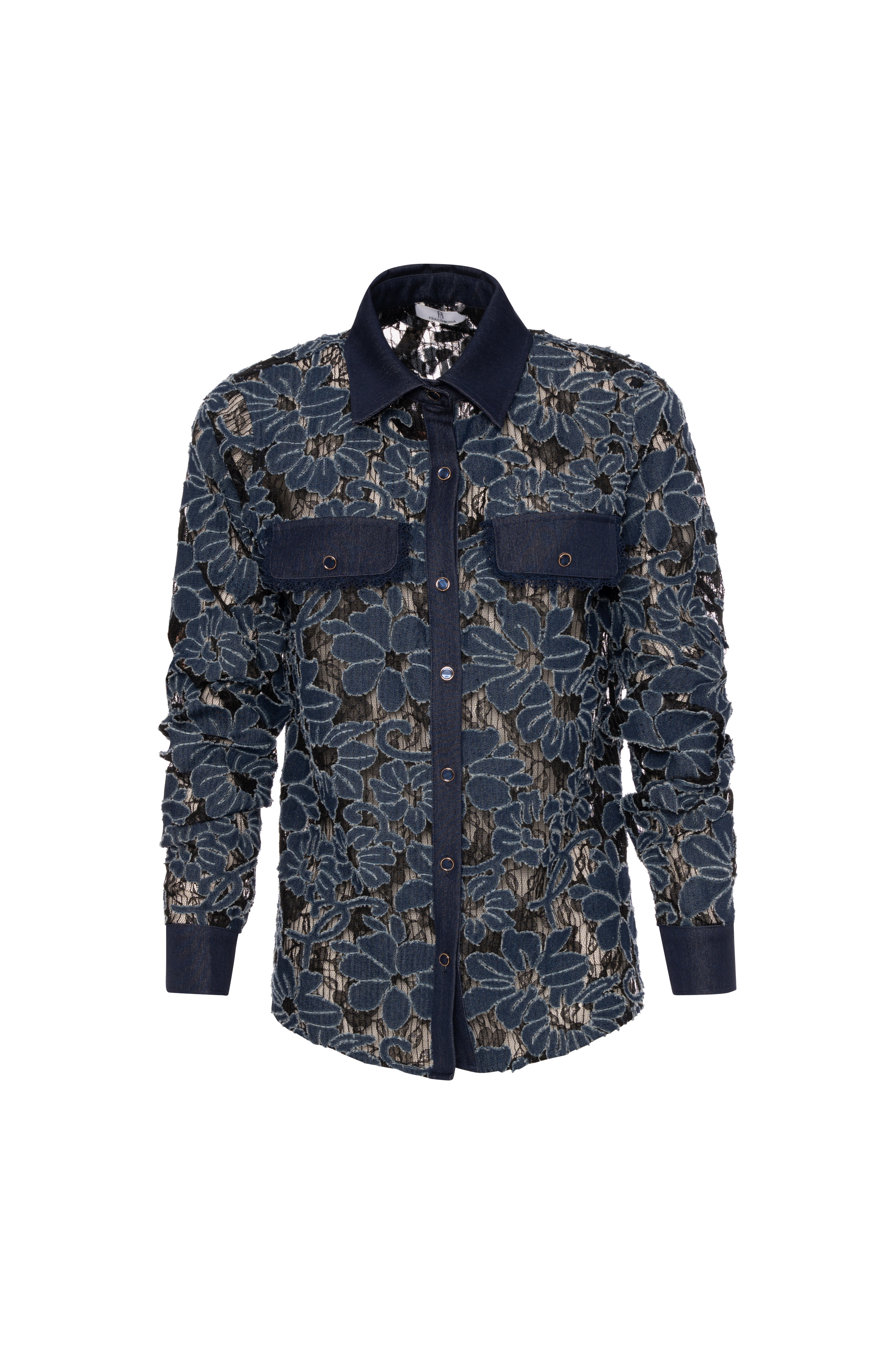 Camicia regular in denim lavorato con fiori  FR26WT6022D475G1 FRACOMINA