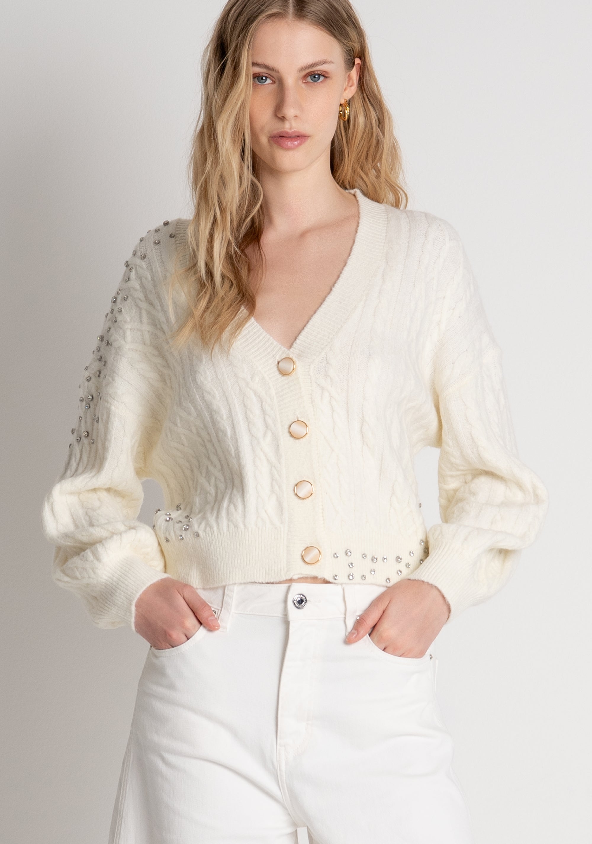 Cardigan over cropped con punto treccia FR26WT8024K457R9 FRACOMINA