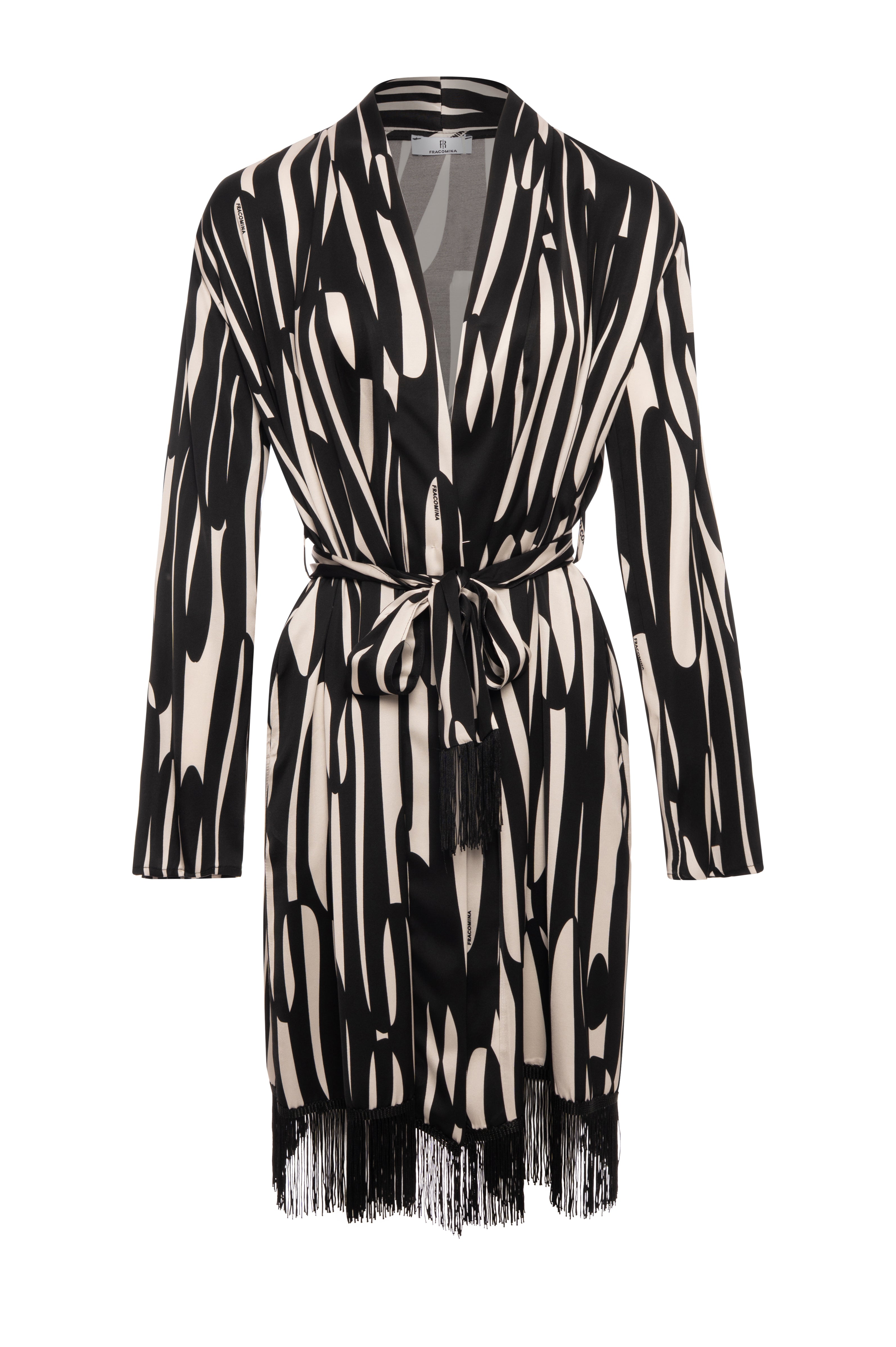 Kimono regular lungo in viscosa con fantasia astratta FRACOMINA — immagine 1 di 2