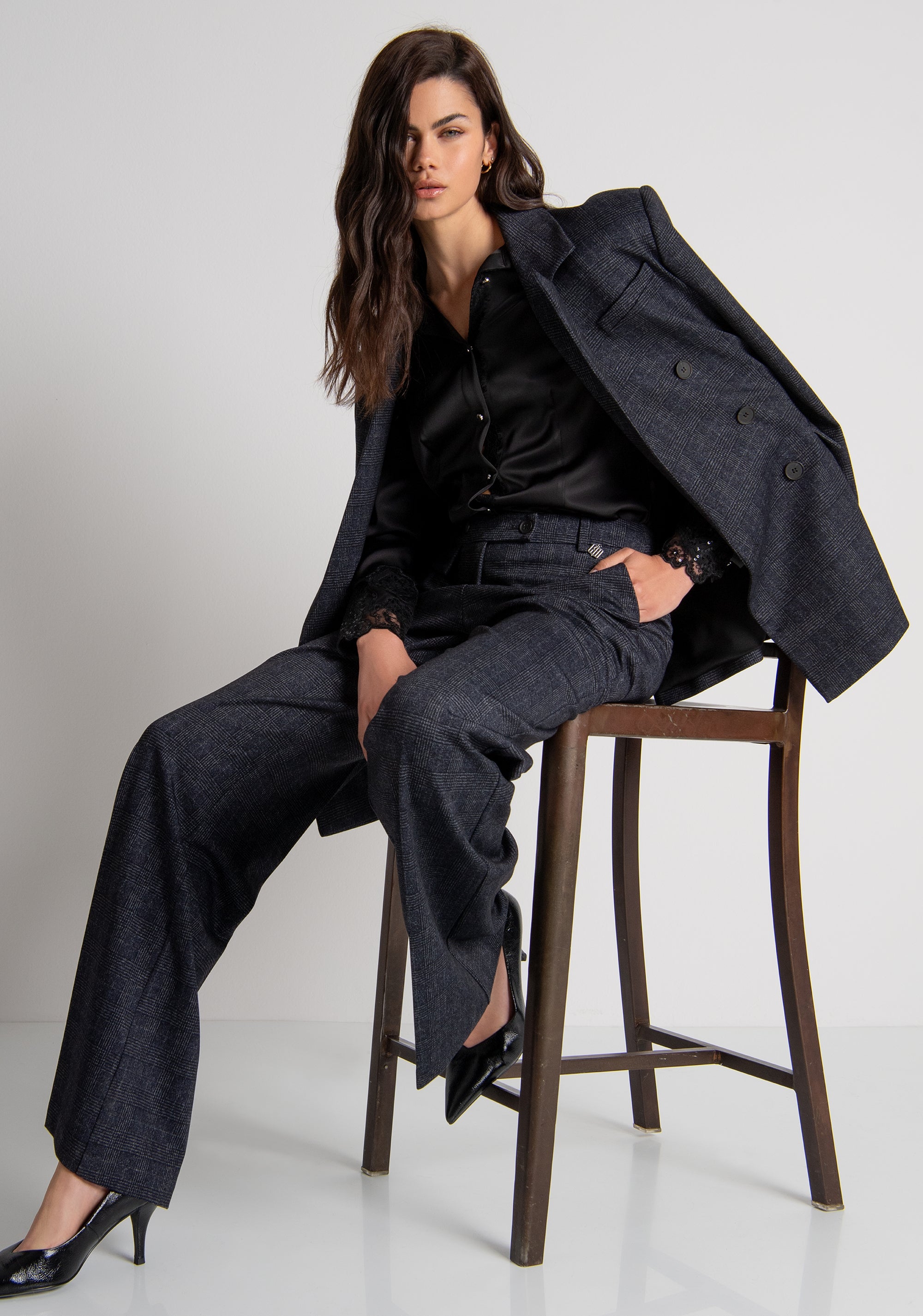 Pantalone linea dritta in tessuto in fantasia Principe di Galles FRACOMINA — immagine 1 di 5