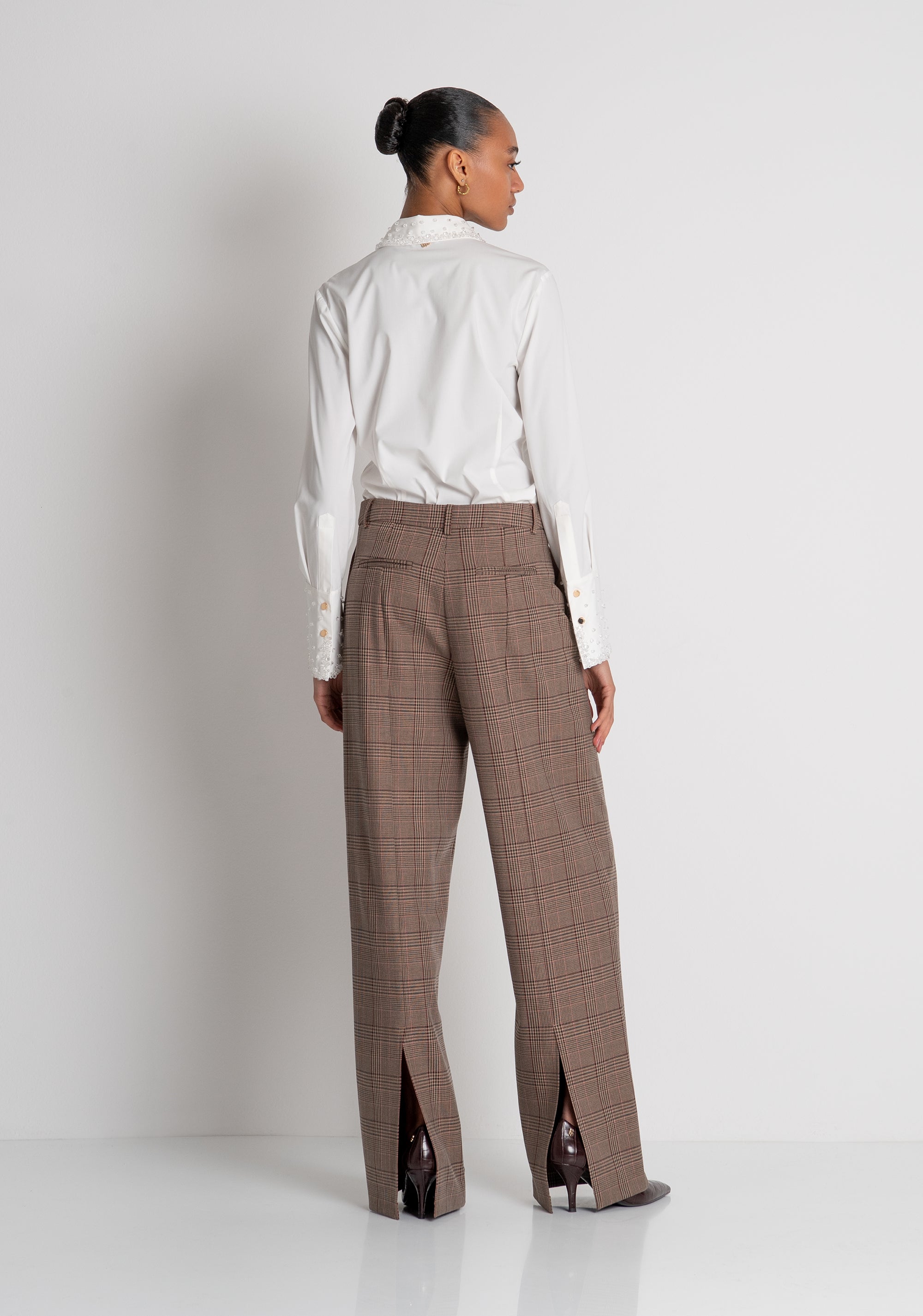 Pantalone linea dritta in tessuto in fantasia Principe di Galles FR26WV2005W57595 FRACOMINA