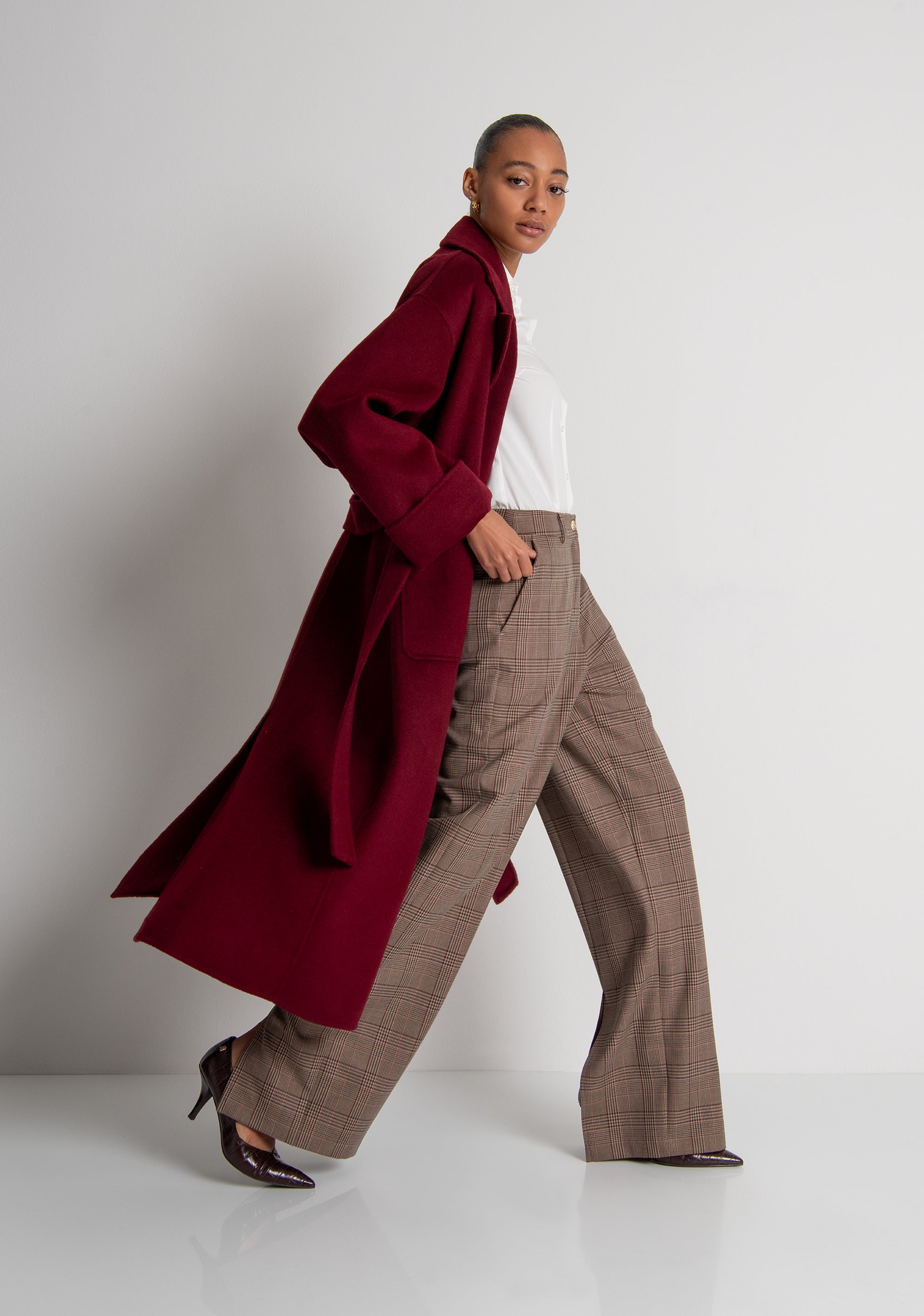 Pantalone linea dritta in tessuto in fantasia Principe di Galles FR26WV2005W57595 FRACOMINA