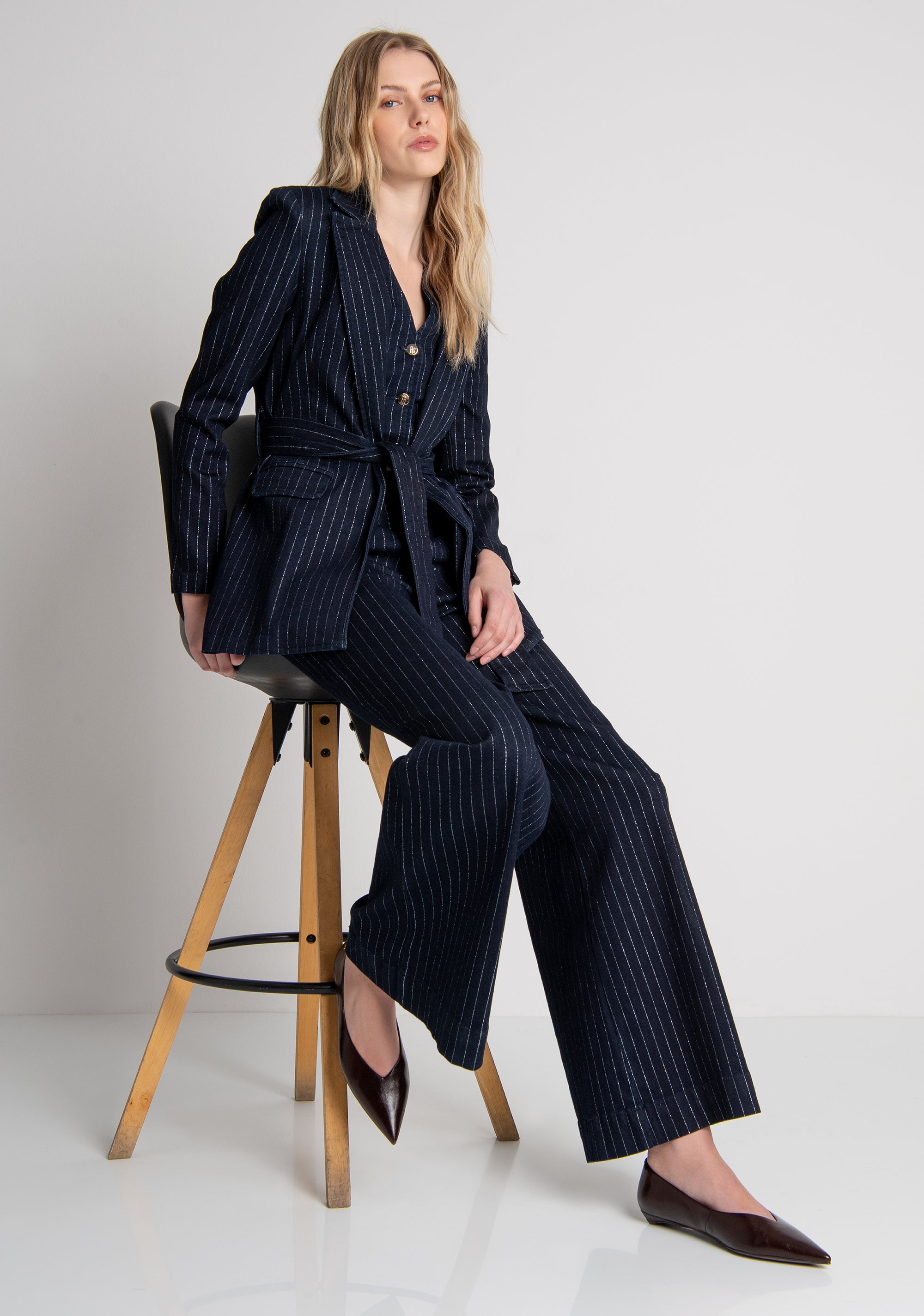 Jeans flare modello chino in denim gessato con lavaggio medio FRACOMINA — immagine 1 di 6