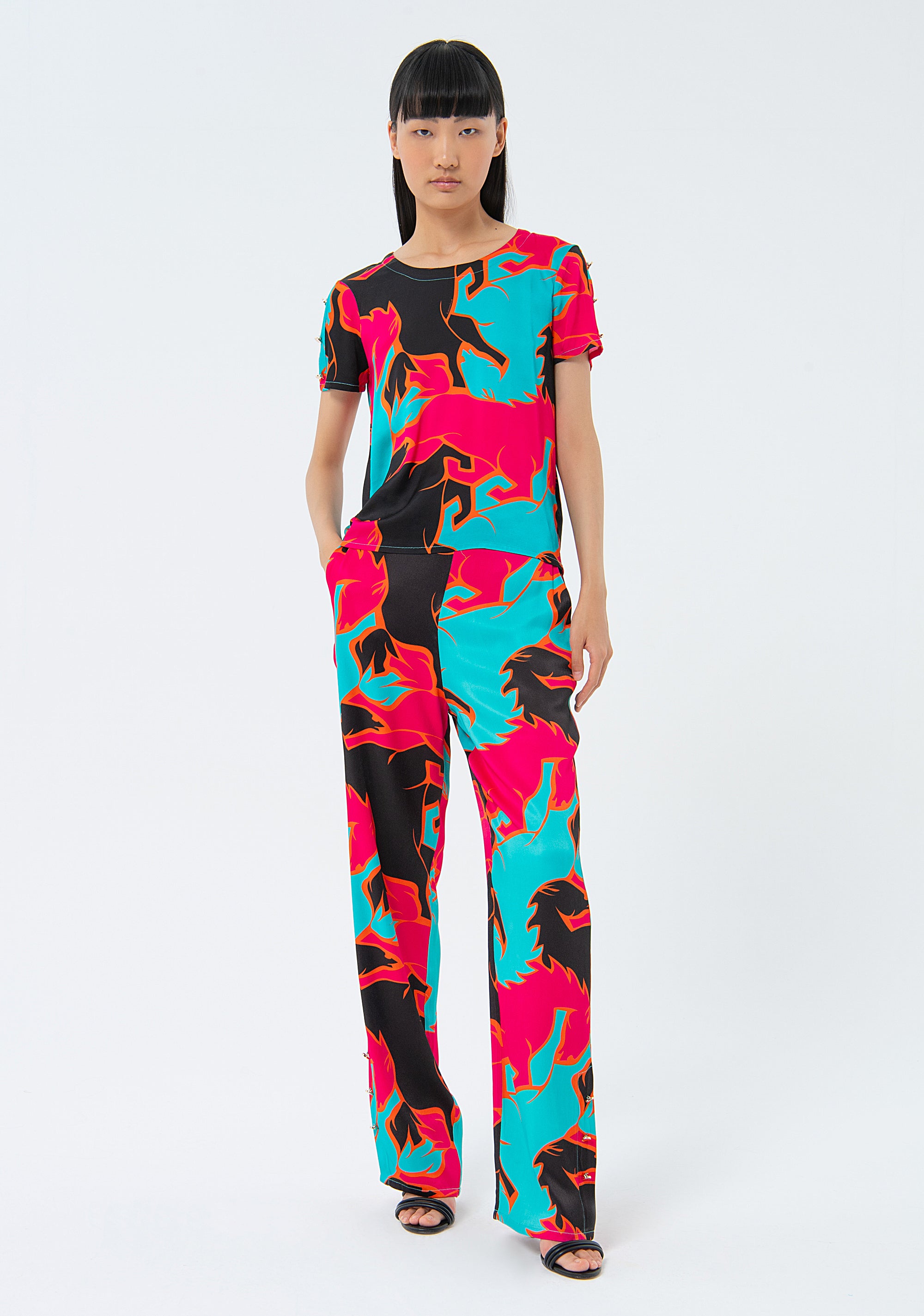 Blusa regular girocollo in fantasia multi colore FS24ST1006W713N4-S61 Fracomina
