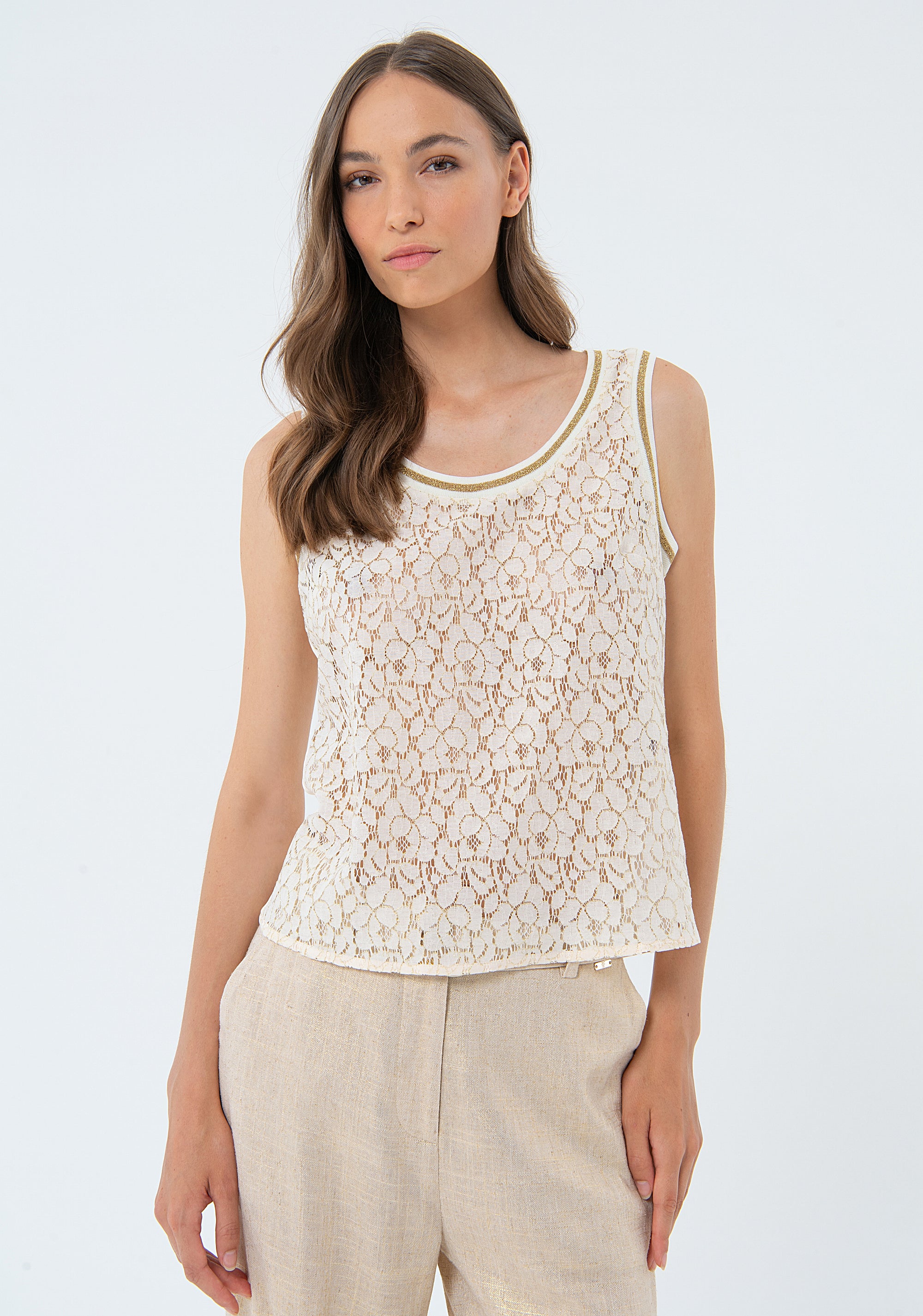 Top senza maniche con davanti in pizzo FS24ST2011W698Q7-278 Fracomina