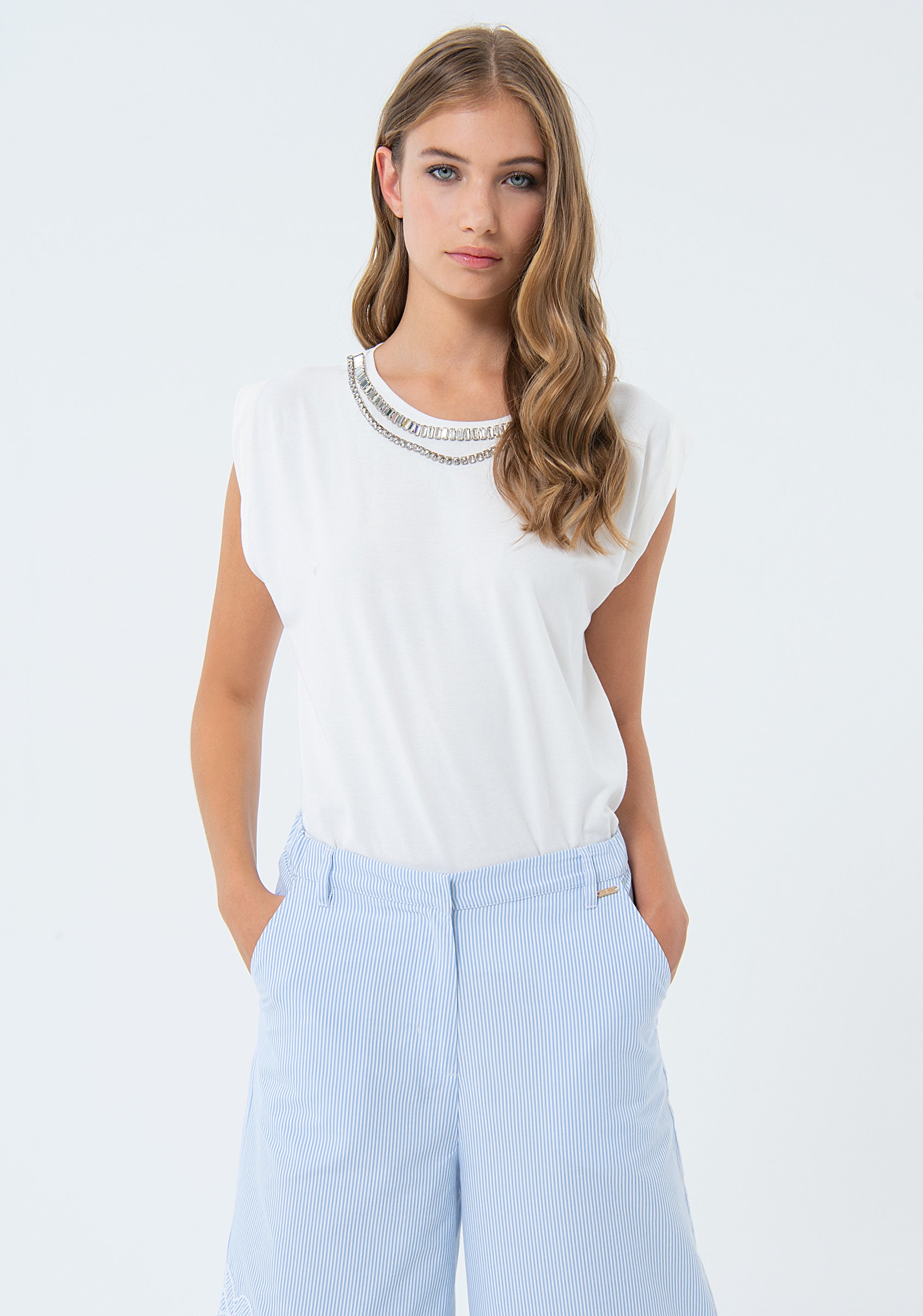 Pantaloni culotte cropped a righe FS24SV9001W445N8-S49 Fracomina