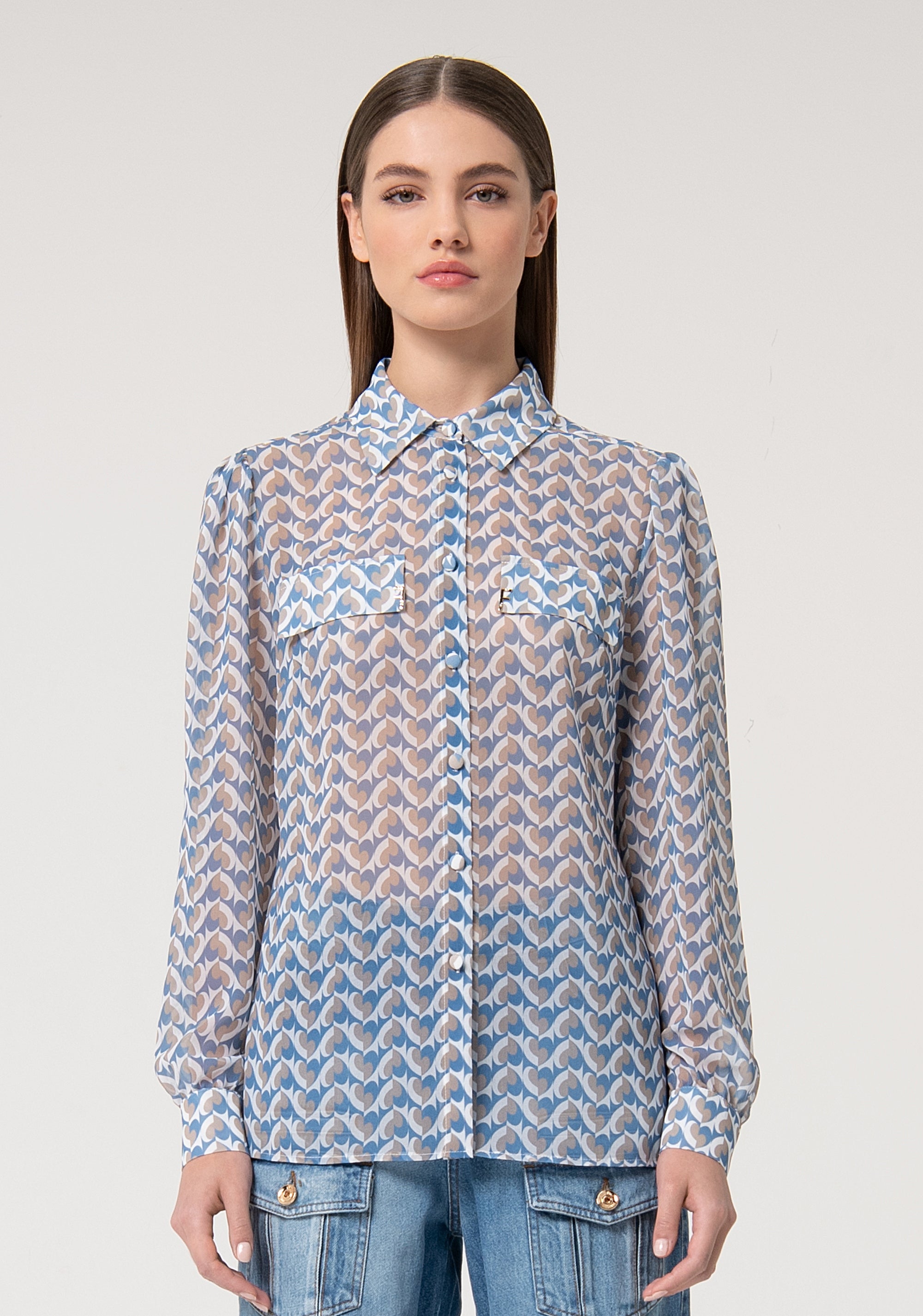 Camicia regular in fantasia geometrica FS24WT6007W412O9-252 Fracomina