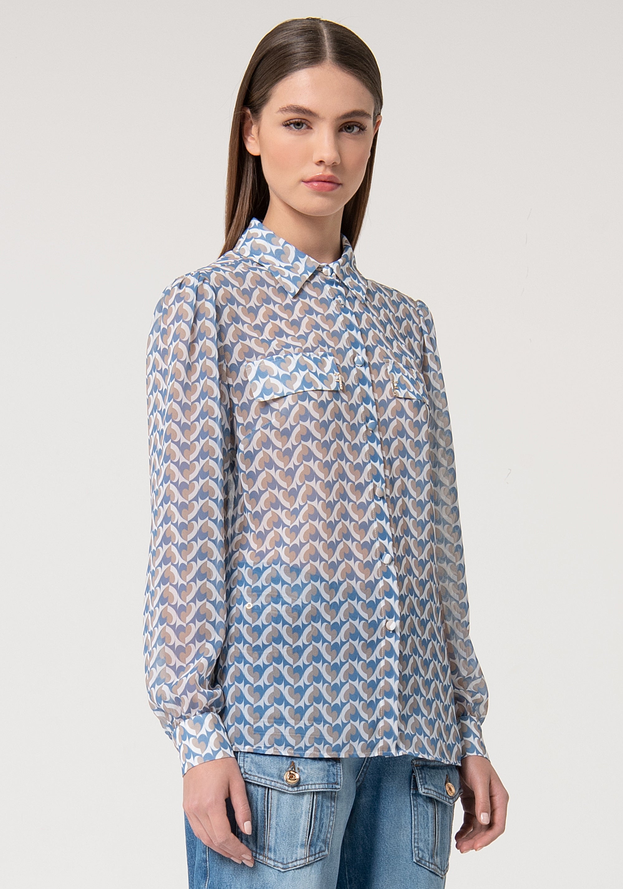 Camicia regular in fantasia geometrica FS24WT6007W412O9-252 Fracomina